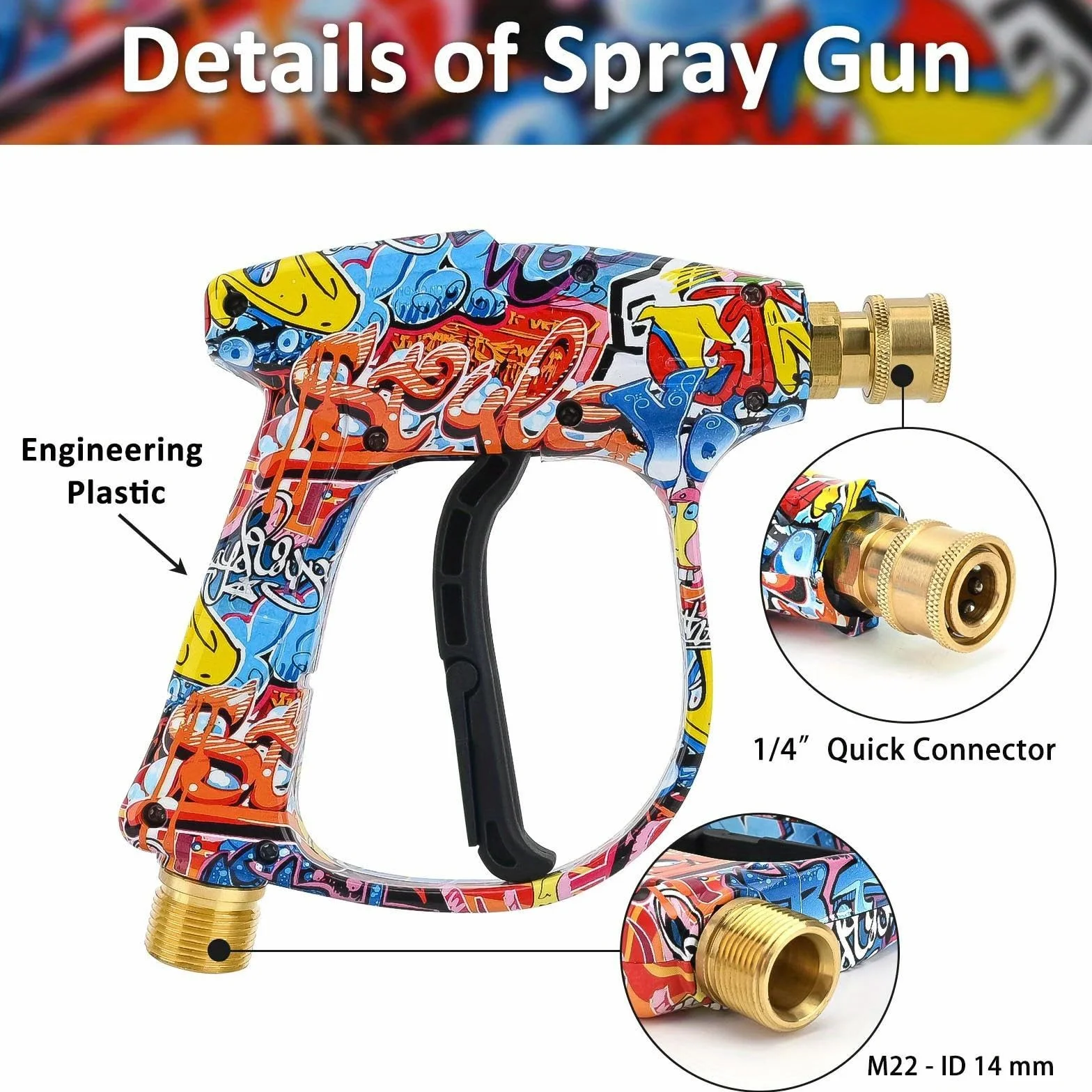 BEAR FORCE Pistola de pulverización para lavadora a presión, pistola corta con entrada M22 de 14 mm y pistola de espuma de cañón de espuma con 5 boquillas #035 y conector rápido de 3/8 pulgadas