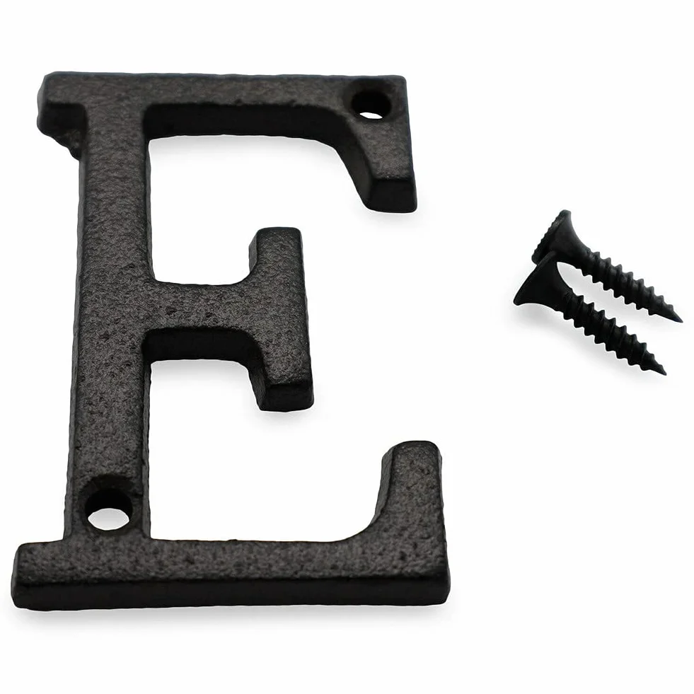 ausuky 1x Placa de Hierro Forjado Negro Envejecido para Puerta de Casa y Garaje, Letras Alfabeto y Números (E)