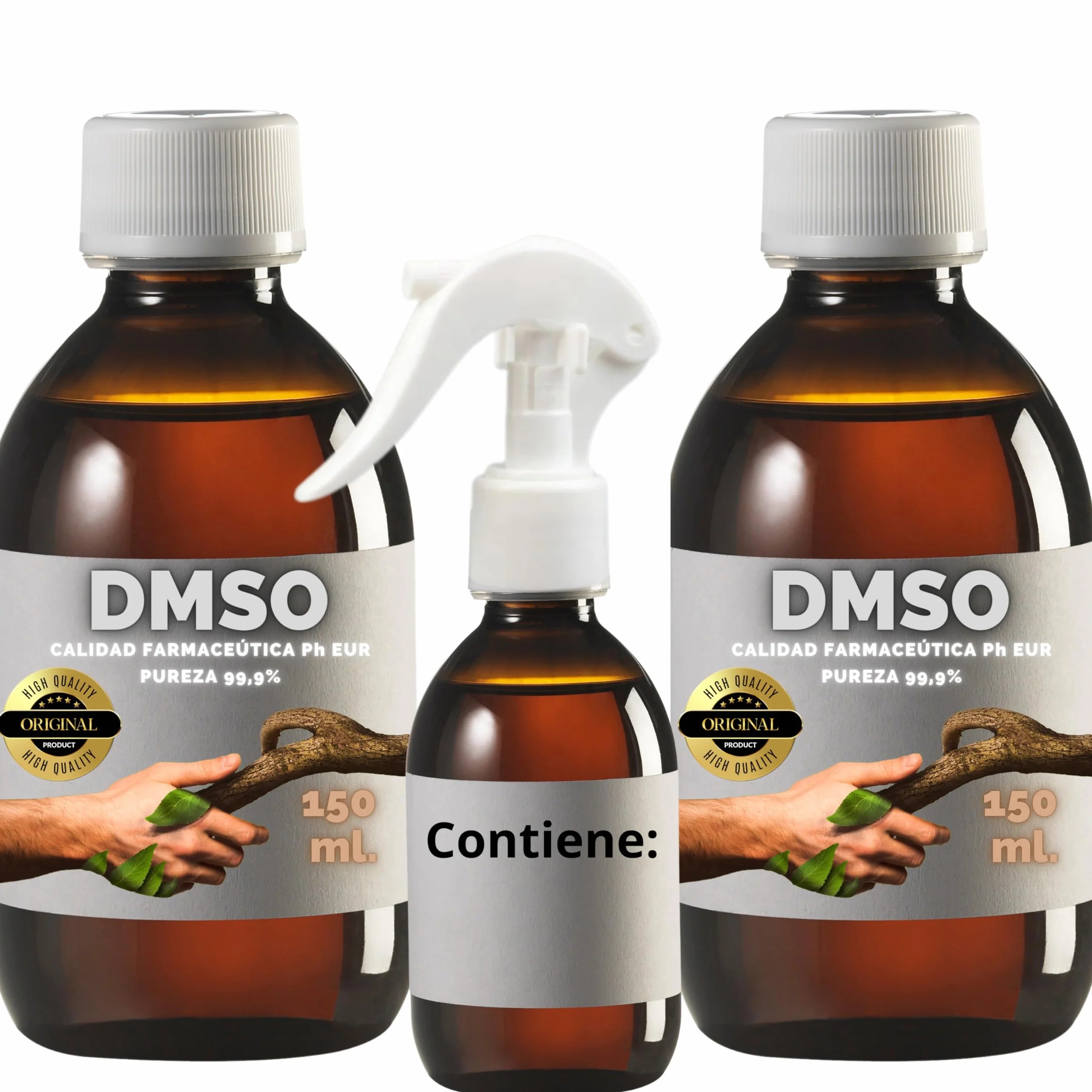 2 X DMSO 150 ml. 99,9% Pureza Con Gotero | Dimetilsulfóxido Calidad Ph Eur | Regalo Frasco125ml + Difusor + Vasito Dosificador | Frascos Ámbar de Laboratorio | Precinto de Seguridad