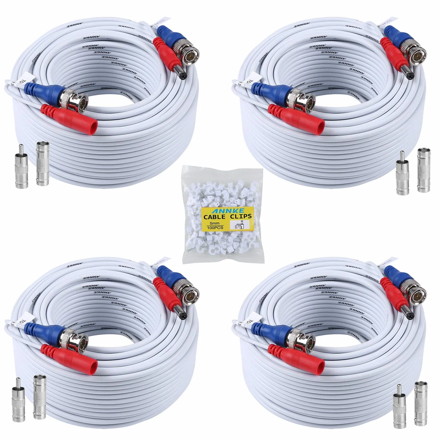 SANNCE BNC Cable de Video Vigilancia Cámara Analog 30m/100ft HD Multifunzioni Cable de BNC de DVR CCTV DC Fuente Alimentación Sistema de Videovigilancia-Blanco