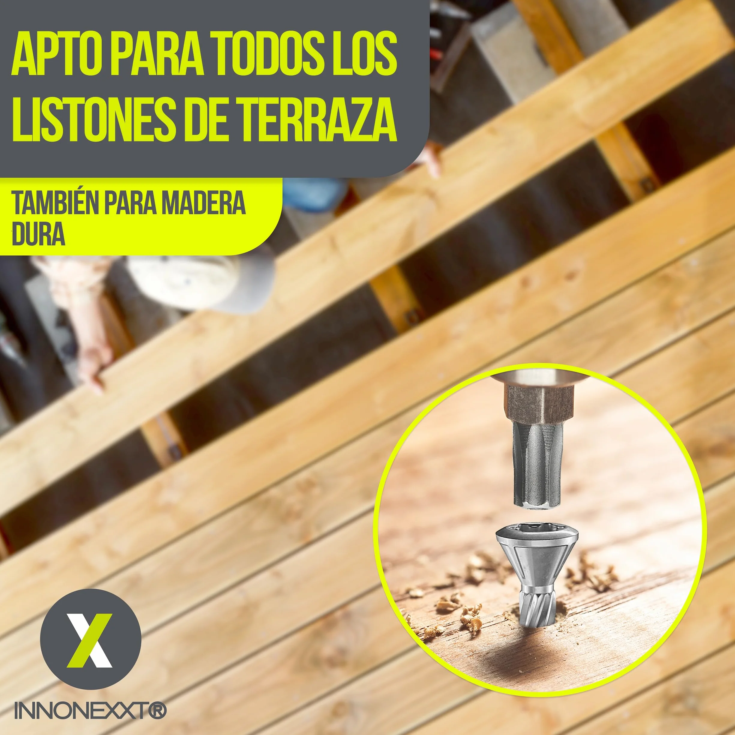 Tornillos para terraza Muesca de corte Torx | A2 TX25-5,0x50mm - 200 uds| Tornillos para tarimas de acero inoxidable de primera calidad con recubrimiento deslizante, tornillo tarima madera