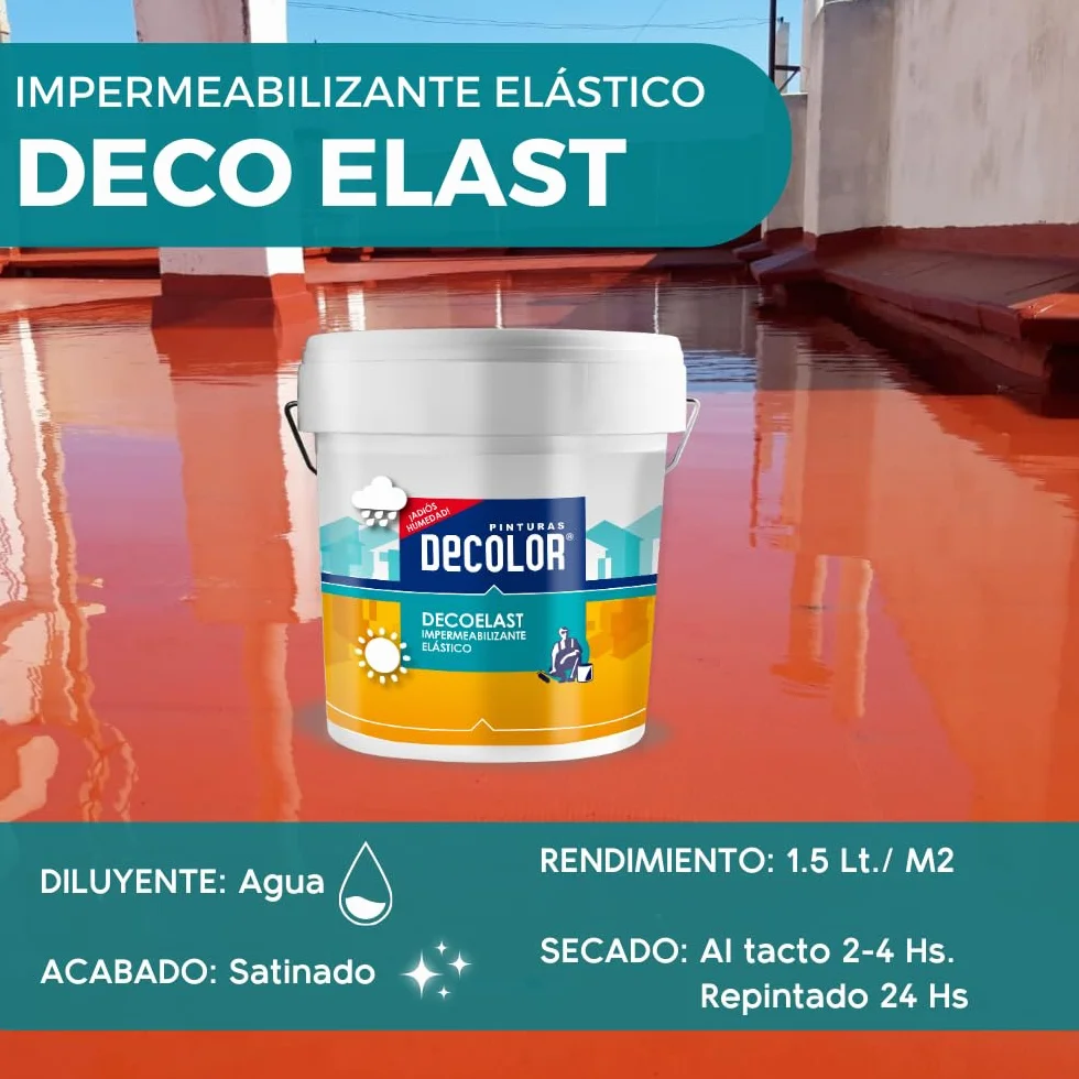 Deco-Elast. Revestimiento impermeabilizante elástico para Terrazas, Cubiertas, Tejados, Etc. 4 Litros Rojo Teja