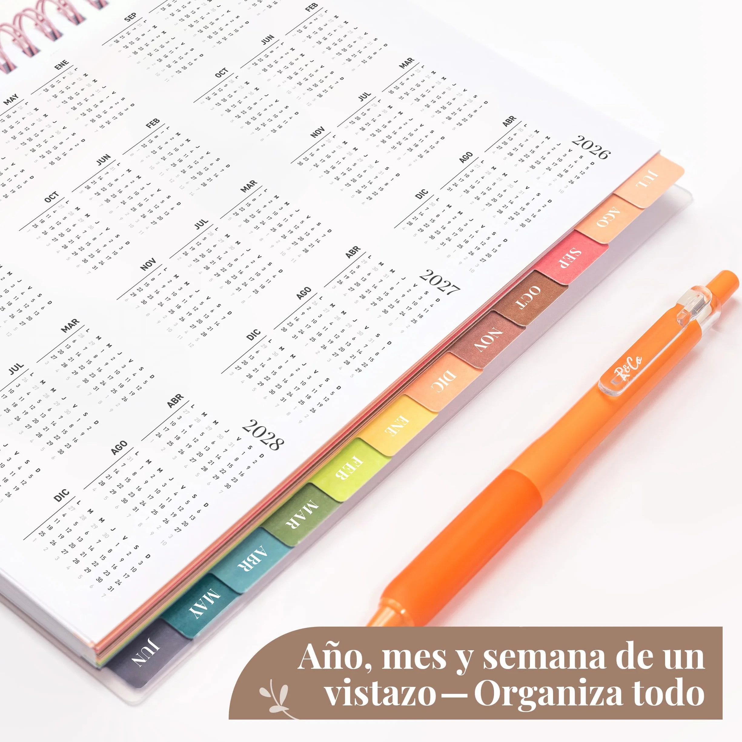 Agenda Escolar 2026–2027 Rileys, Planificador Diario Académica con Anillas, 20 × 15 cm Rosa Tipográfico