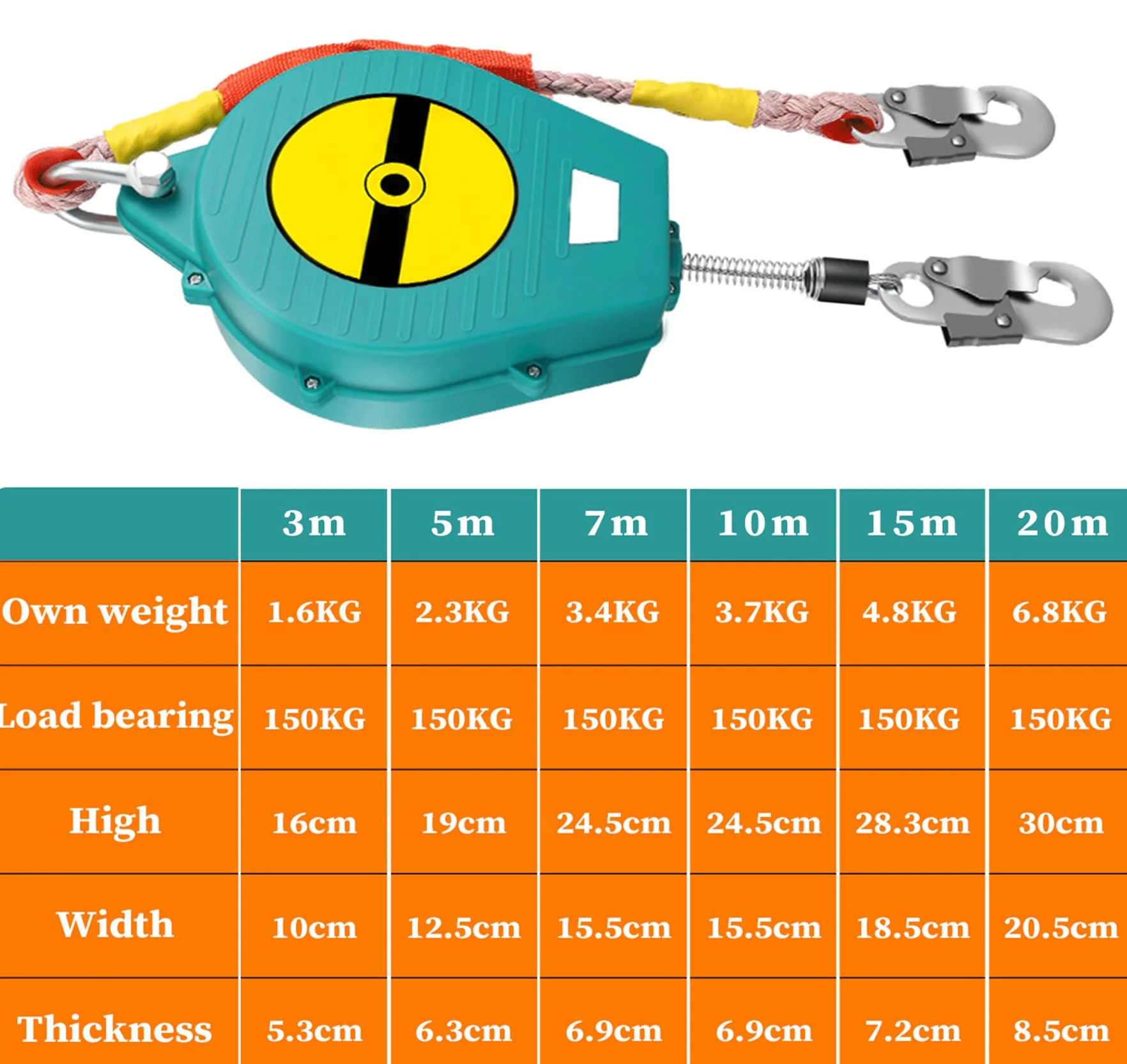 Dispositivo Anticaidas Retractil para Trabajos en Altura, Línea de Vida Retráctil con Gancho Autoblocante, Equipos Anticaída Retractil para Techado y Construcción, Carga:150kg(Size:3m)
