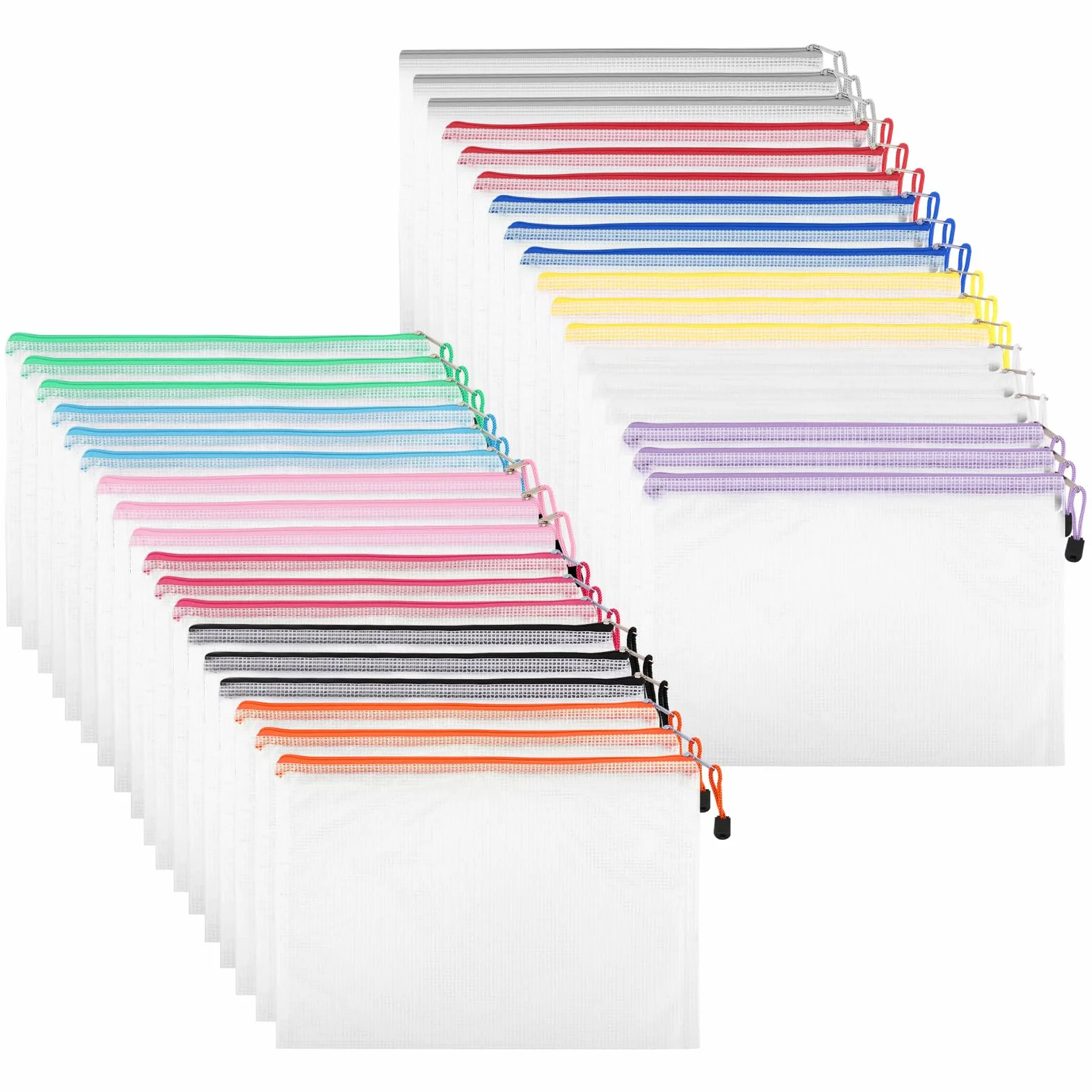 36 Bolsas de Documentos A4 con Cremallera, Transparentes e Impermeables de Malla PVC, 34x24 cm, para Archivo, Oficina, Escuela y Viajes
