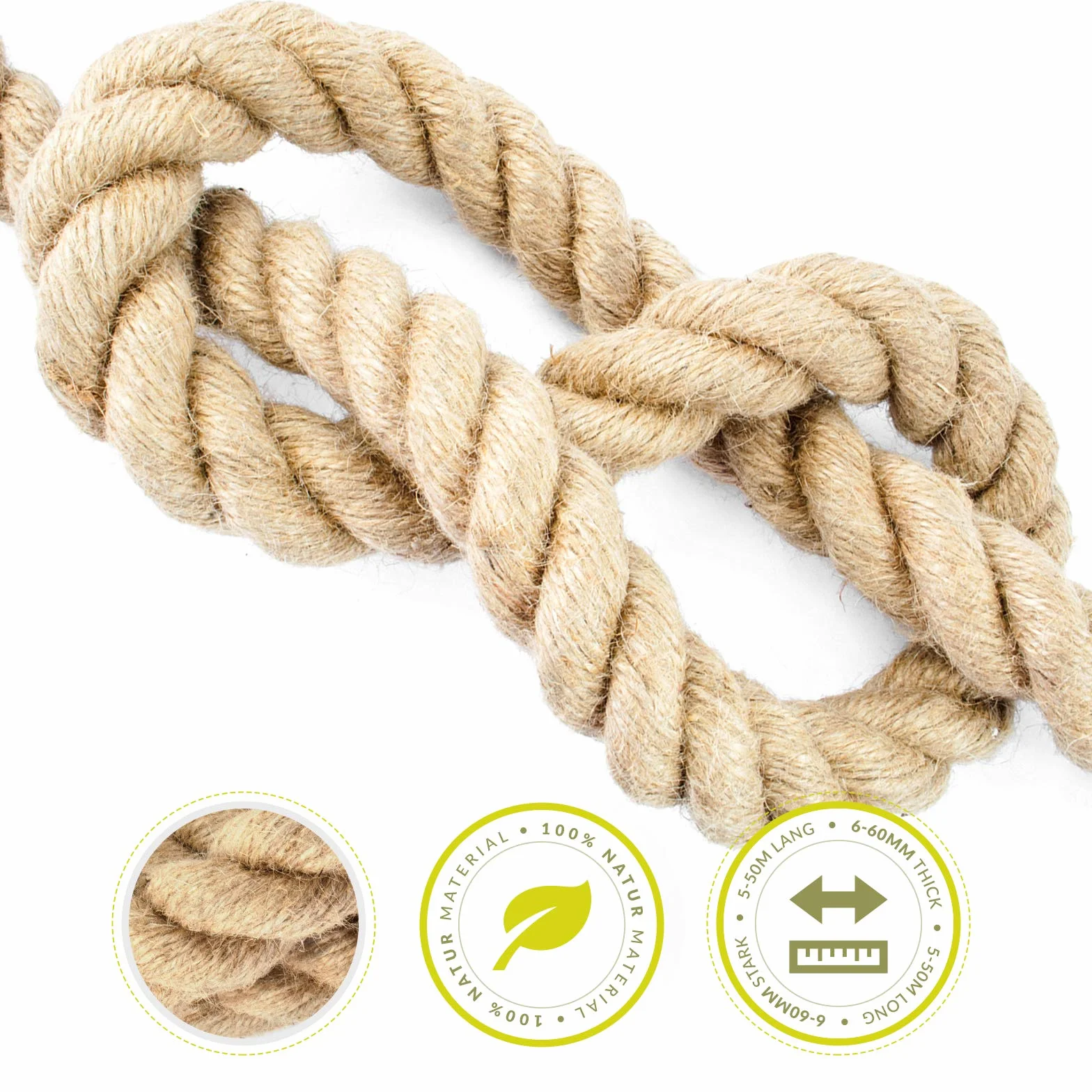 DQ-PP Cuerda DE Yute | Longitud 5m | Grosor 40mm | Cuerda de Fibra 100% Natural Marrón | Cuerdas Decorativas | Macramé | Accesorios de Jardin