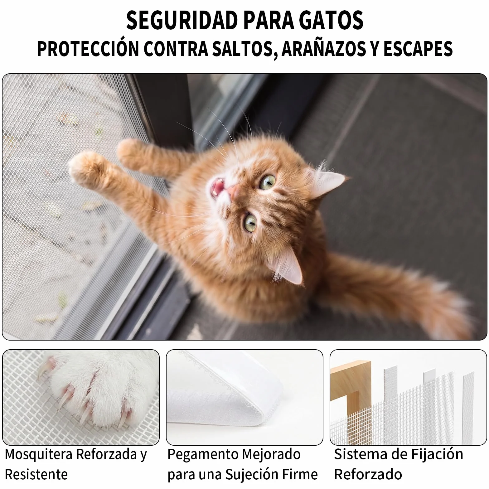BKSAI Mosquitera Ventana para Gatos, Red Anticaída Adhesiva sin Taladrar, Malla Recortable Resistente a Arañazos, Protección Mascotas para Ventana - 130x150 CM Blanco Roto