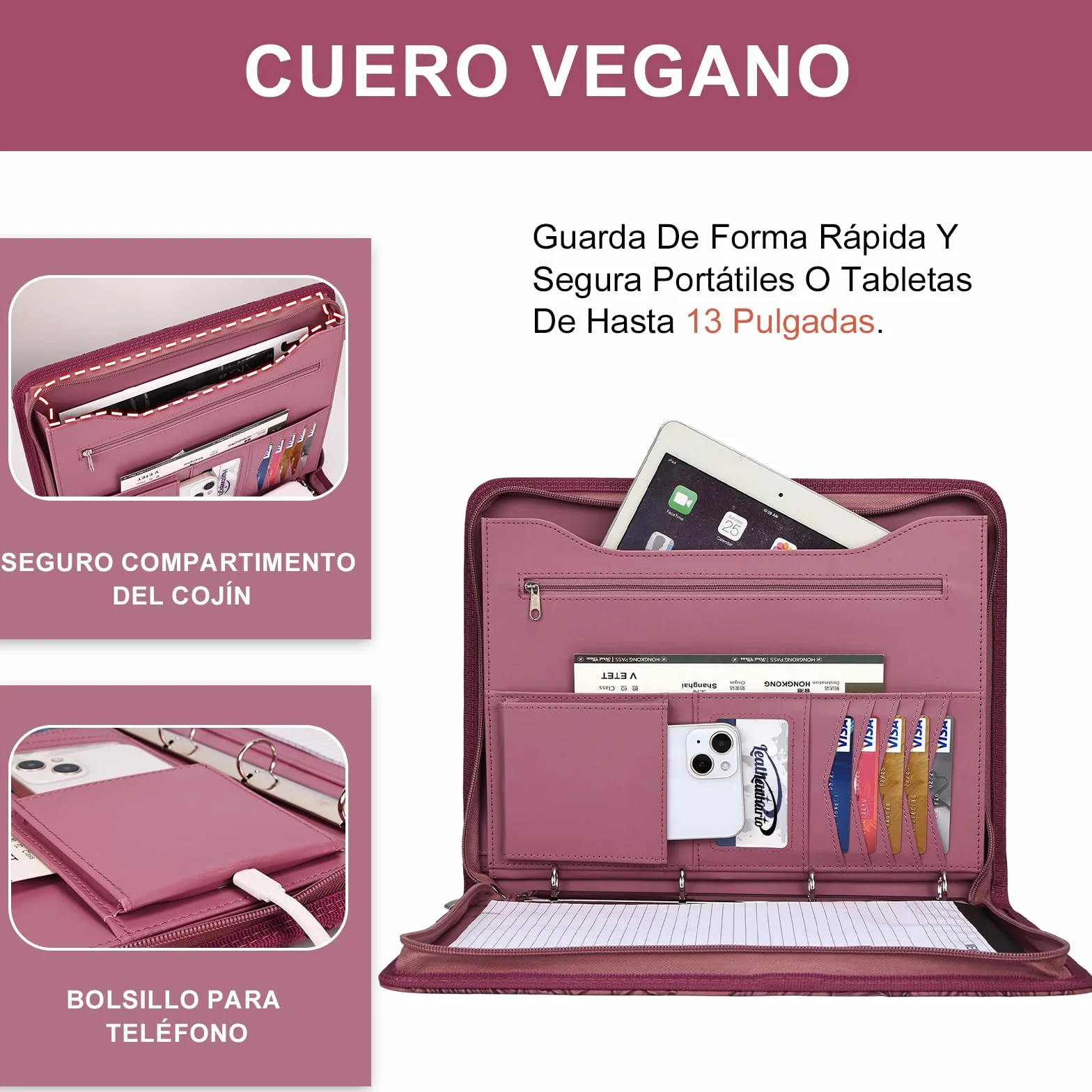 Leathario Carpeta de Conferencias A4 con 3 Cuadernos y 10 Páginas de Índice Transparente