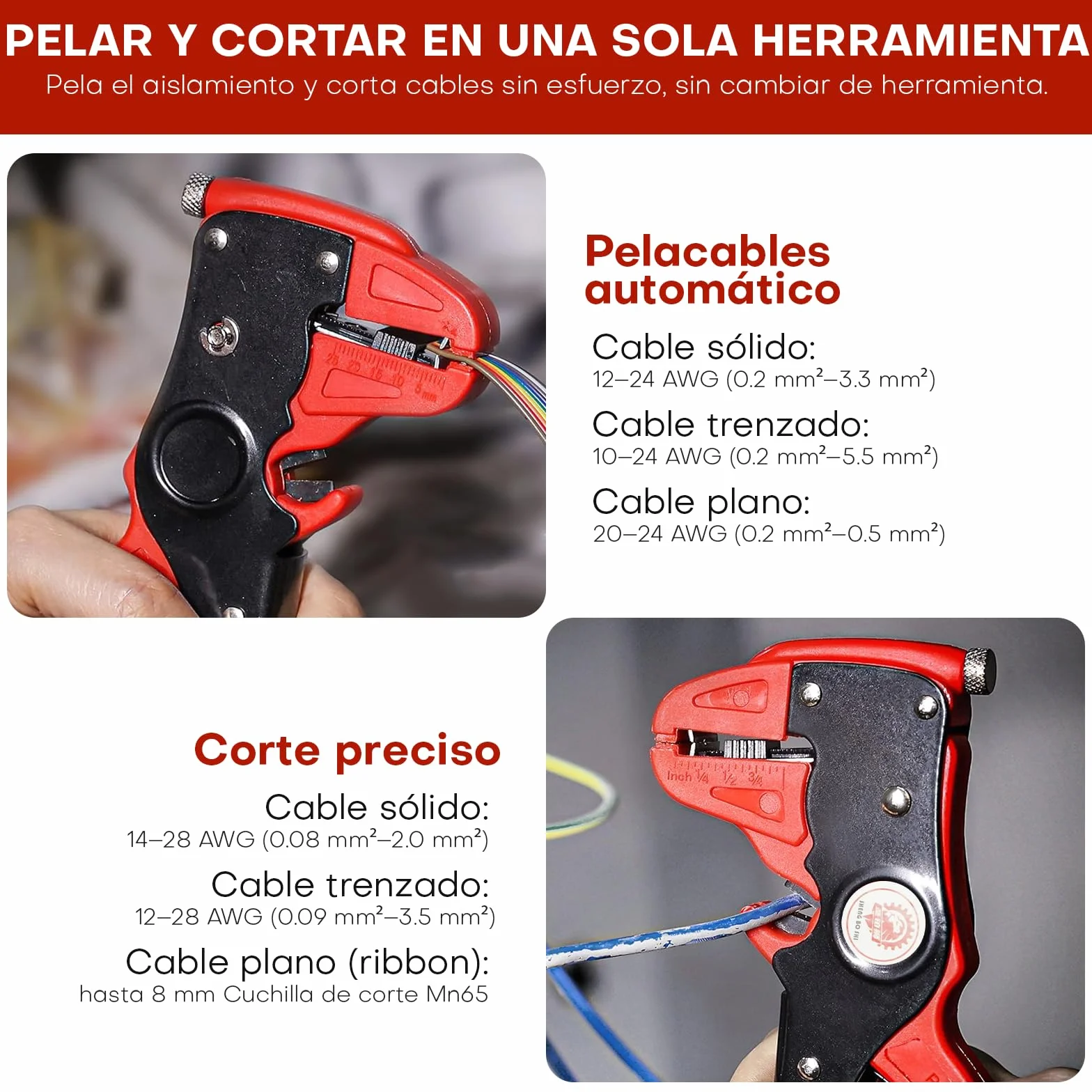 Samos® Pelacables Automático Profesional 0,2–6mm², Pelador de Cables Eléctricos Multifunción 2 en 1, Wire Stripper Preciso para Electricista, Herramienta Corte y Pelado Cable
