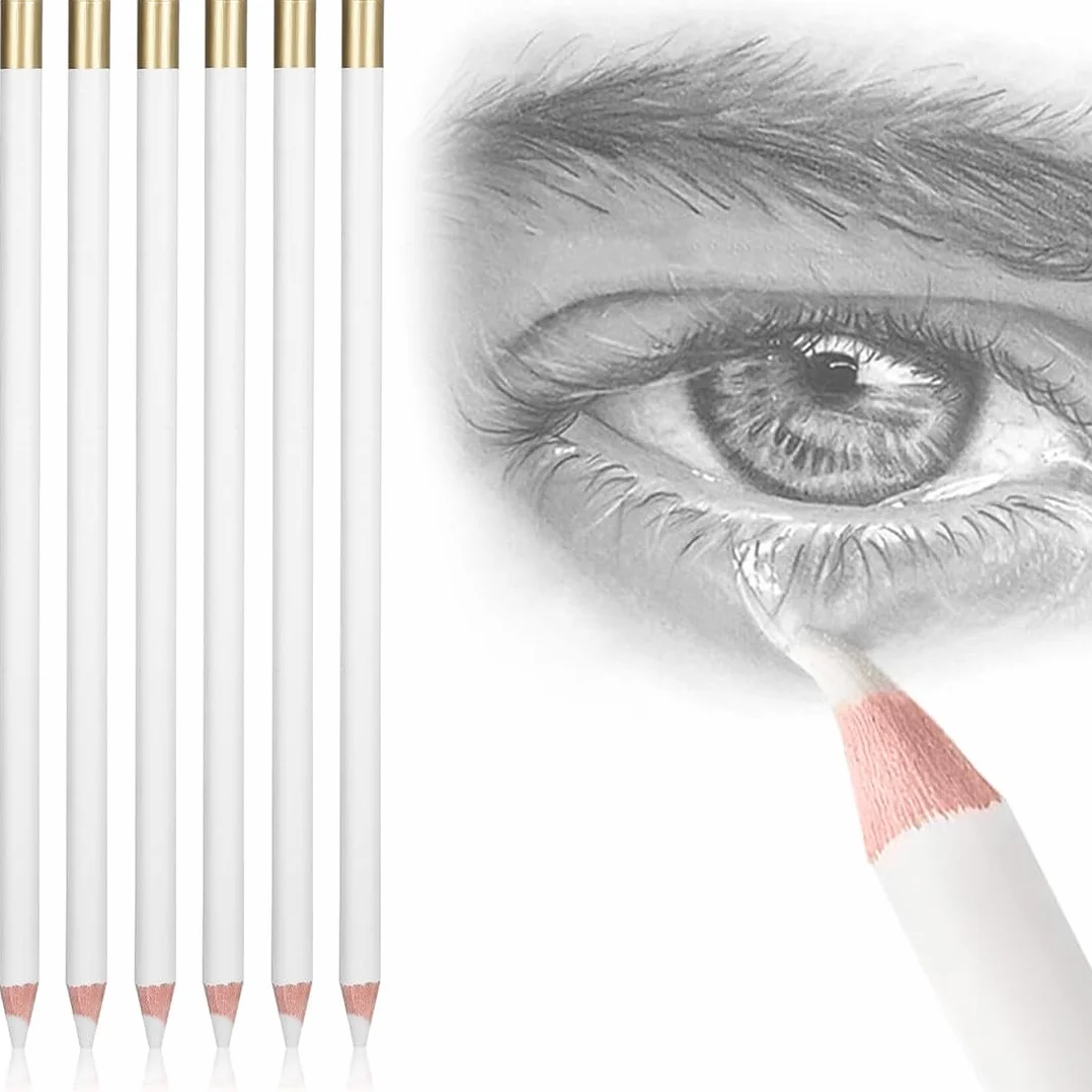 Lápiz de Borrar Suave 6 Piezas Blanco Madera para Dibujo Bocetos y Manualidades