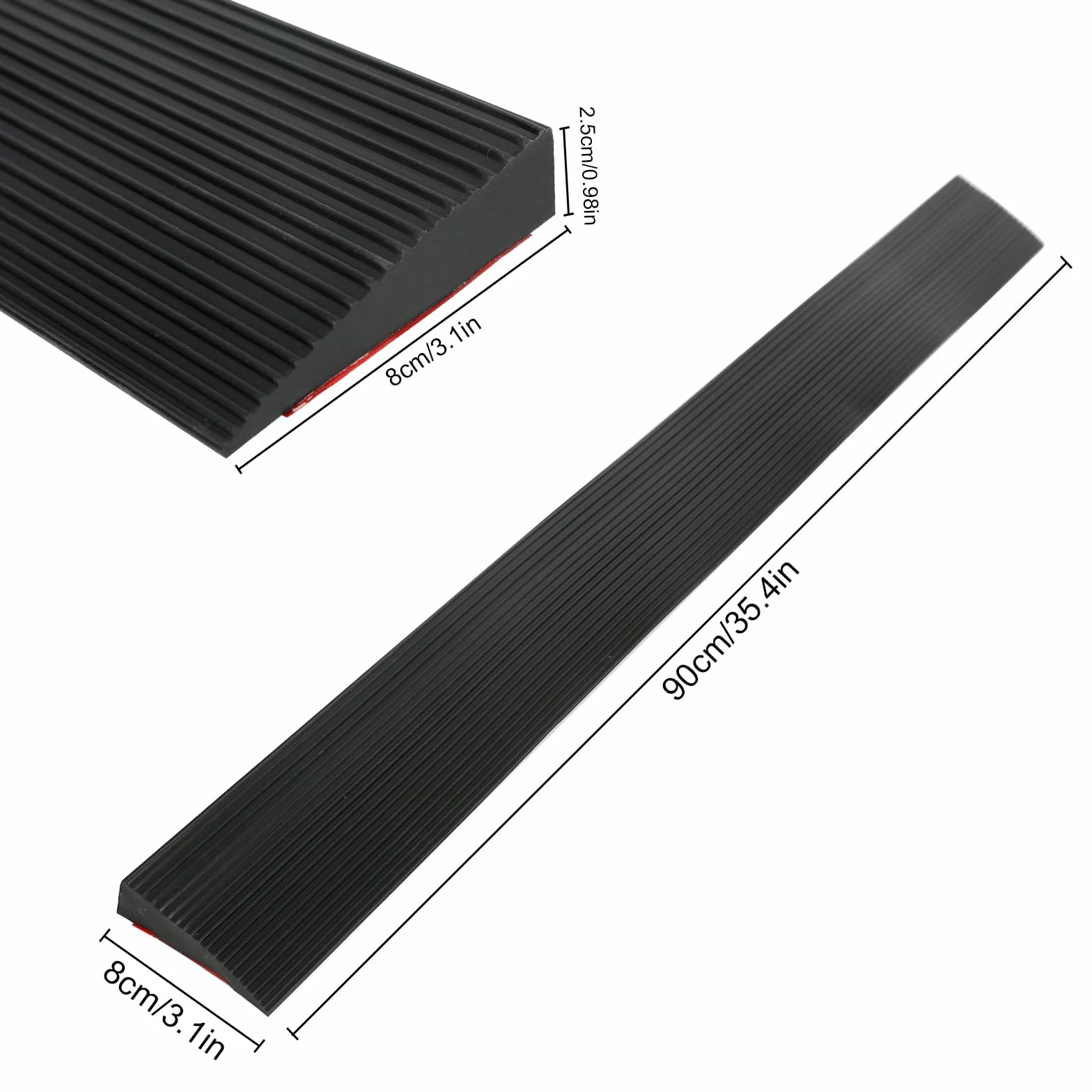 Perfil de transición, 90 x 8 cm, tira para umbrales de puertas, perfil de transición autoadhesivo, inclinación interna sobre altura: 1-3 cm, para pisos (Negro, 90 x 8 x 2,5 cm)