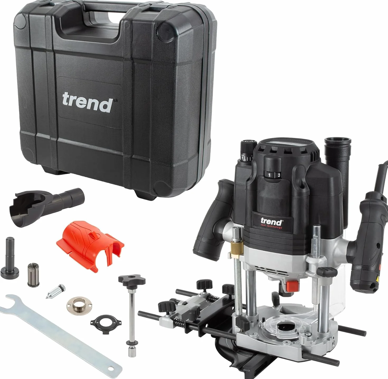 Trend T8 Fresadora de Taller de Inmersión Doble Modo 12mm, Diseñada para Uso Manual y en Banco de Fresado, 2200W, 230V, Negro, T8EK/EURO
