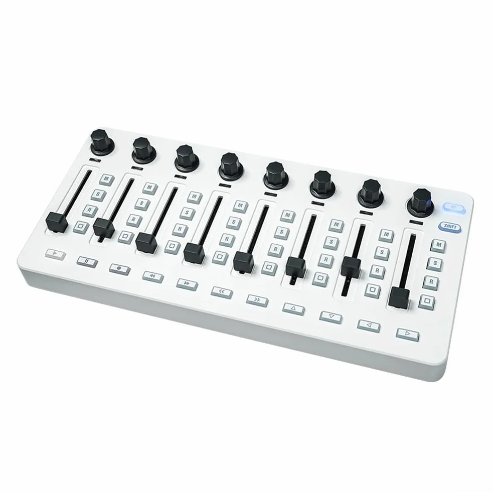 Portátil para controlador midi para producción de música, inalámbrico BT alimentado por USB para mini mezclador de teclado con 8 perillas giratorias para control de sintetizador virtual de 25,5 cm