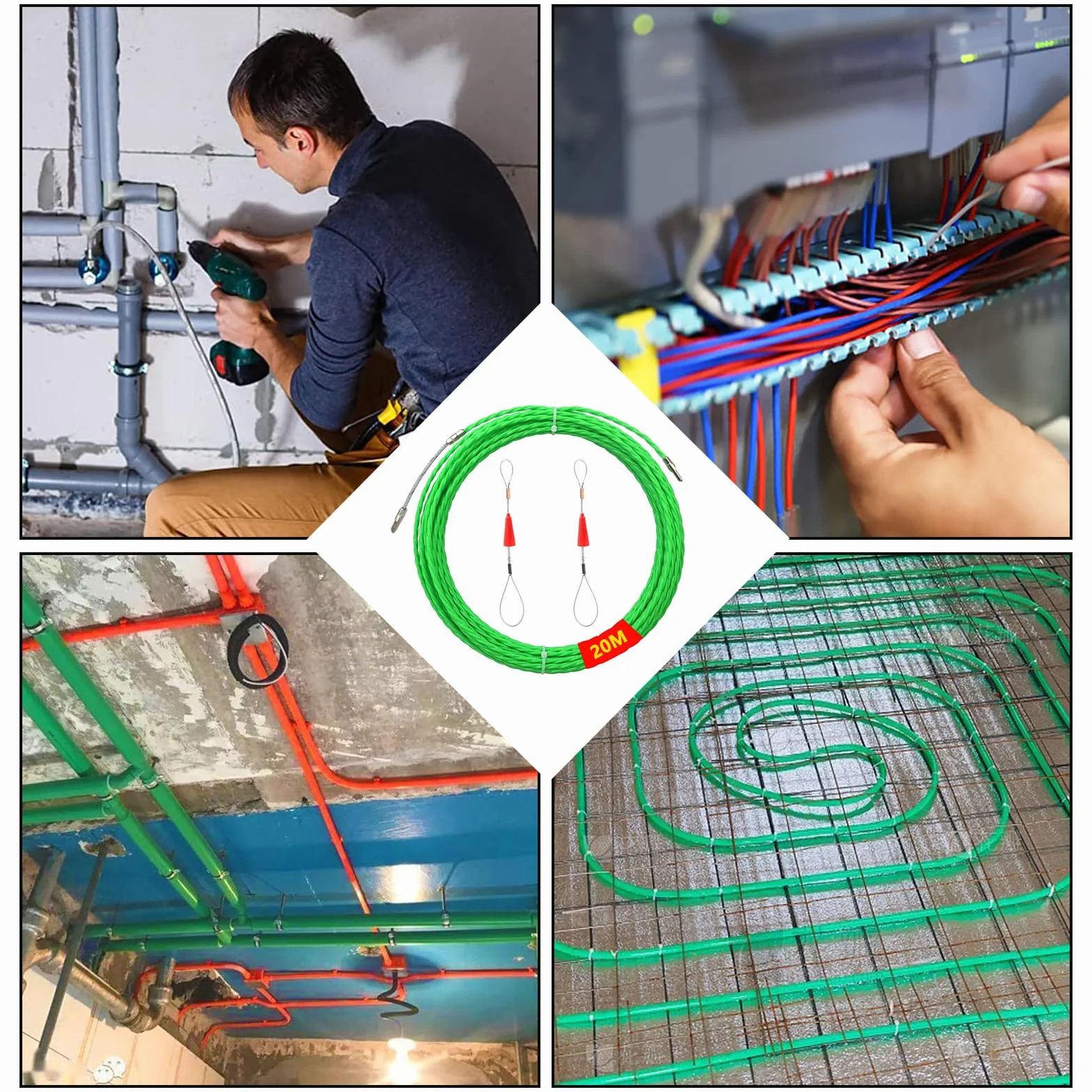 Ayuda para pasar cables, espiral de inserción de 20 m, diámetro de 4 mm para guía de cables, ayuda para el tendido de cables, ayudas para pasar cables, adecuado para fibra óptica, electricidad