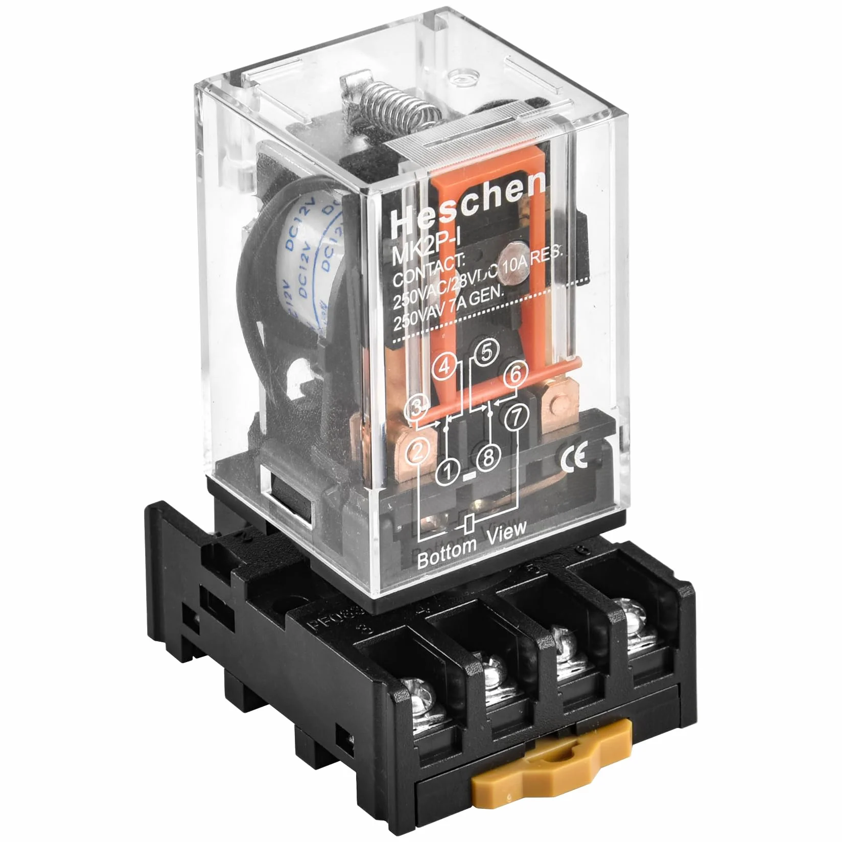 Heschen Gereral Relais MK2P-I DC 12V Bobina DPDT 8 pines con conector terminal enchufable PYF83A