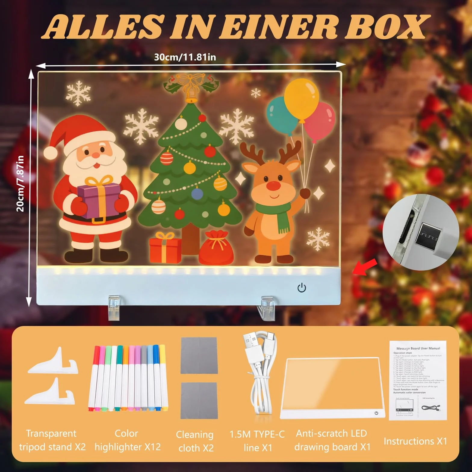 Tablero acrílico luminoso LED mensaje 12 colores bolígrafo regalo niños adolescentes