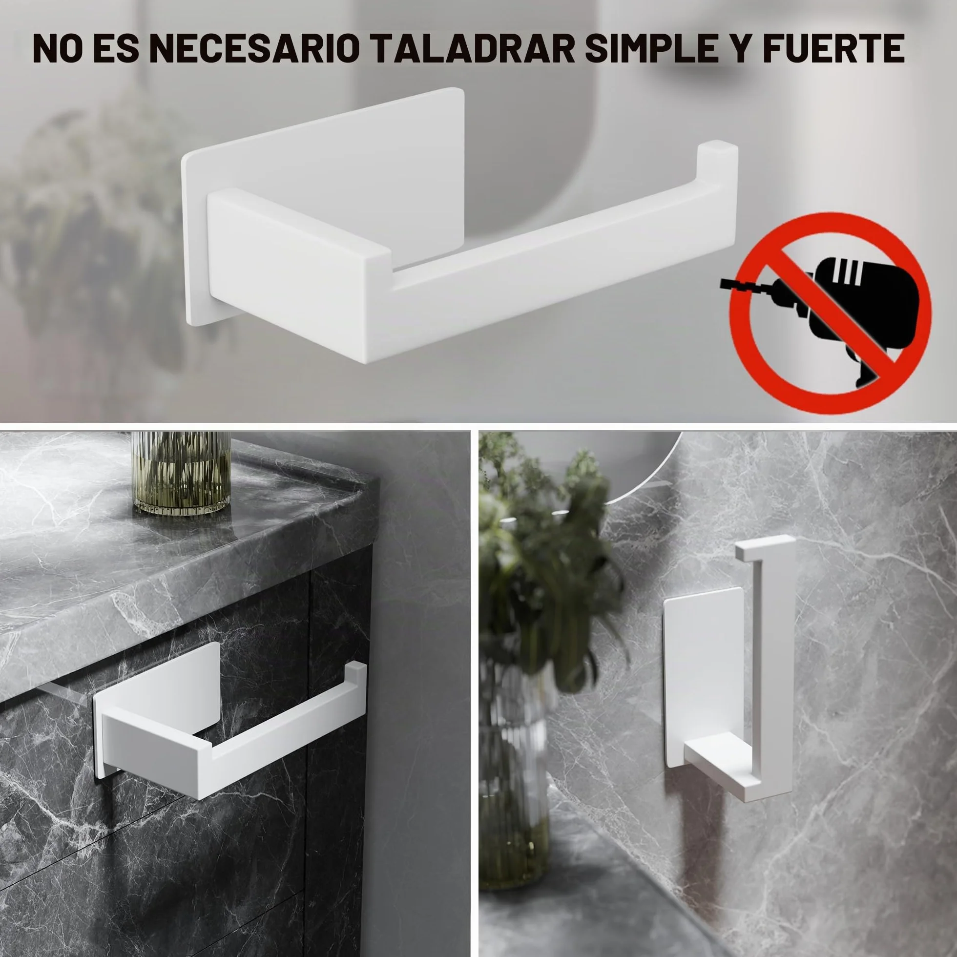 Aikzik Portarrollos Baño Papel Higiénico Acero Inoxidable sin Taladrar Blanco