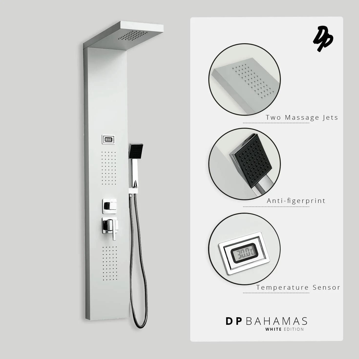 DP Grifería Bahamas - Columna de hidromasaje en aluminio, Blanco