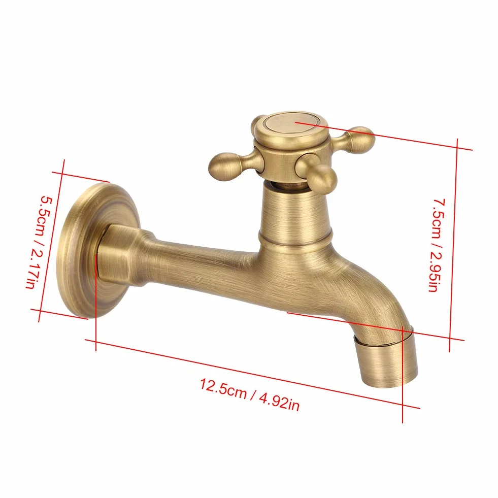 Grifo Vintage de Lavabo Latón en Pared, Acabado Cepillado