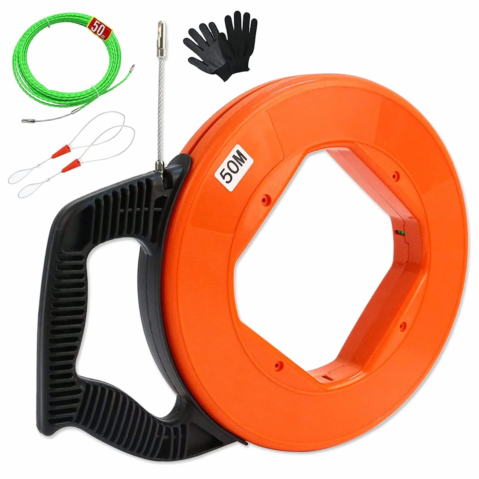 Guia Pasacables, 50m 4,5mm Guia Pasacables Profesional Guia Cables Espiral Guía Pasacables con Guia Cables y 2 Muelles Guía Ayuda de Extracción de Cables para Tirar de Cable