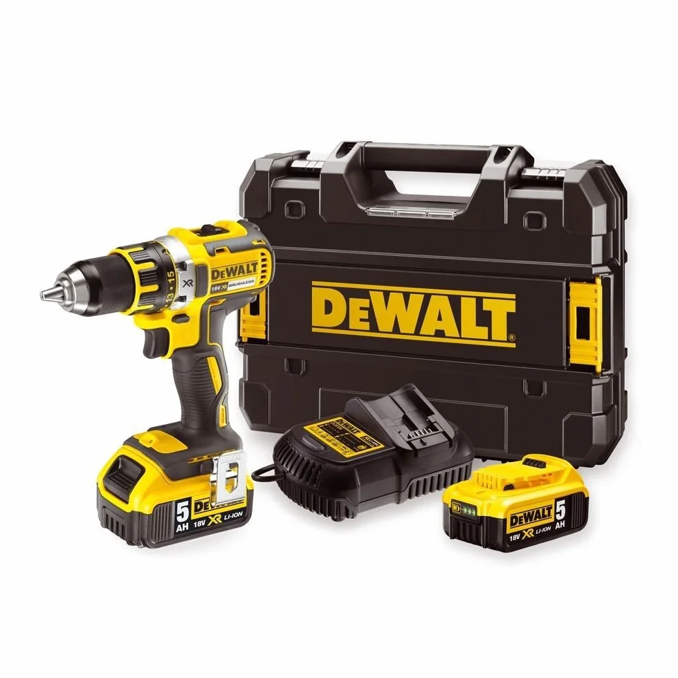 DeWALT DCD791P2-QW - Taladro Atornillador sin Escobillas XR 18 V 13 mm 70 Nm con 2 Baterías Li-Ion 5.0 Ah con Maletín Tstak, 235 W, 18 V, Negro/Amarillo