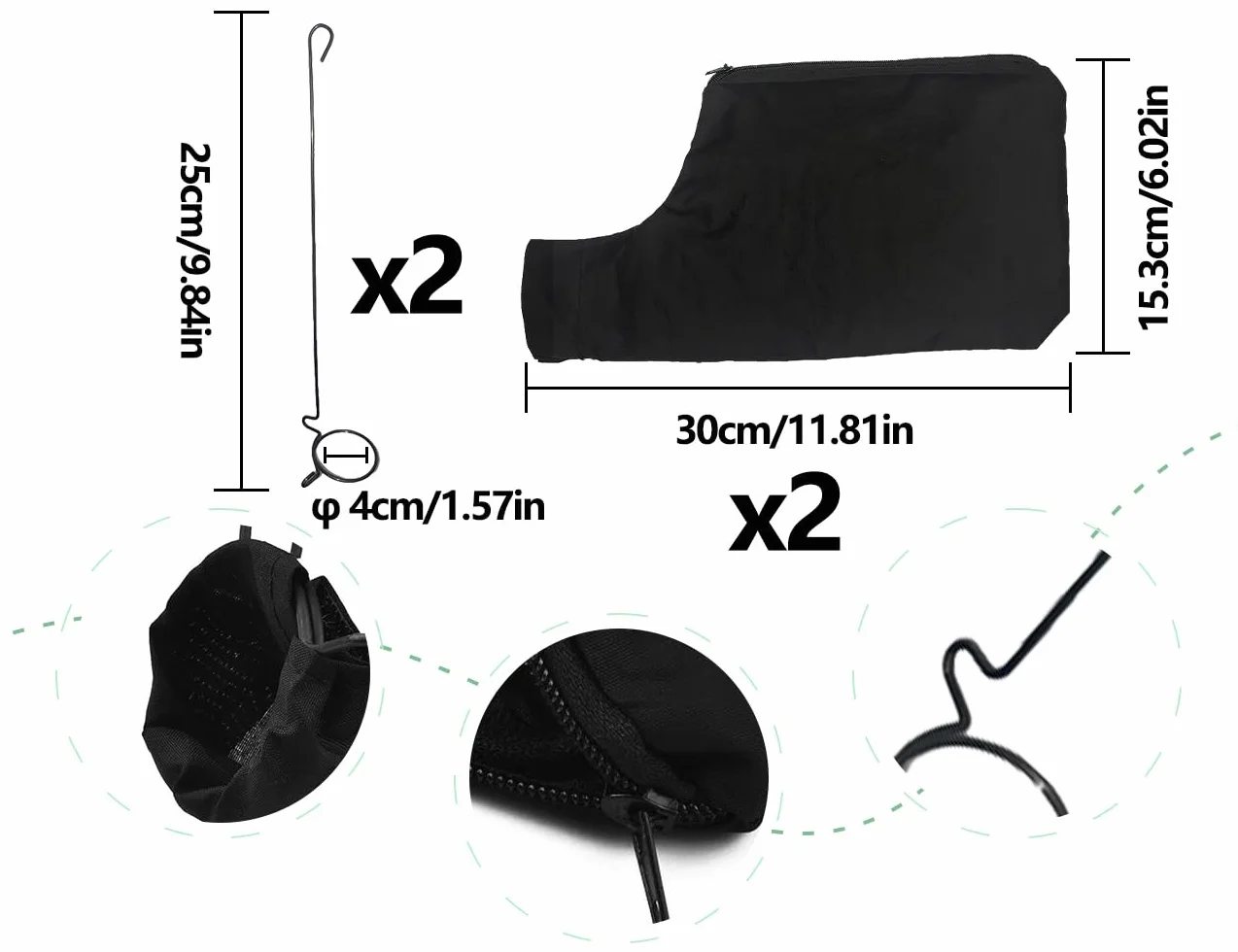 Bolsas de polvo para sierras de inglete 255, bolsa de serrín con cremallera y soporte de alambre, negro 30x15.3 cm