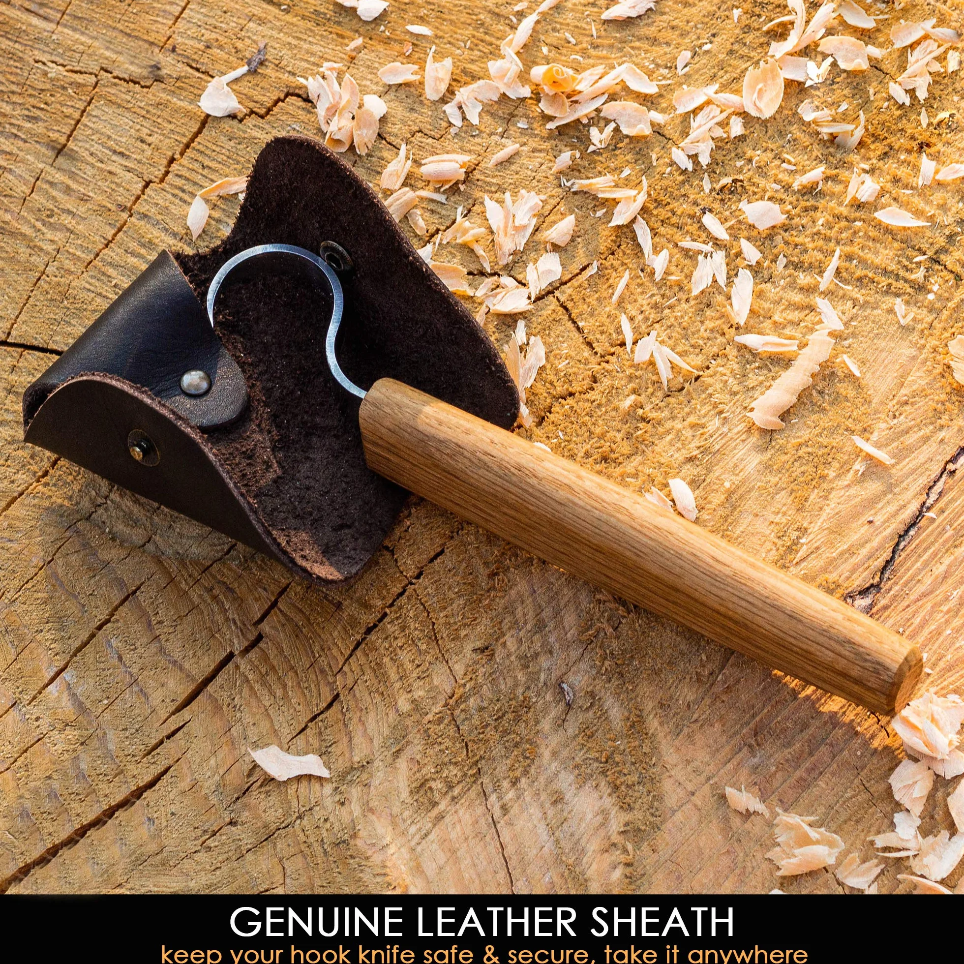 BeaverCraft SK1S Cuchillo de Gancho para Tallar Madera con Funda de Cuero