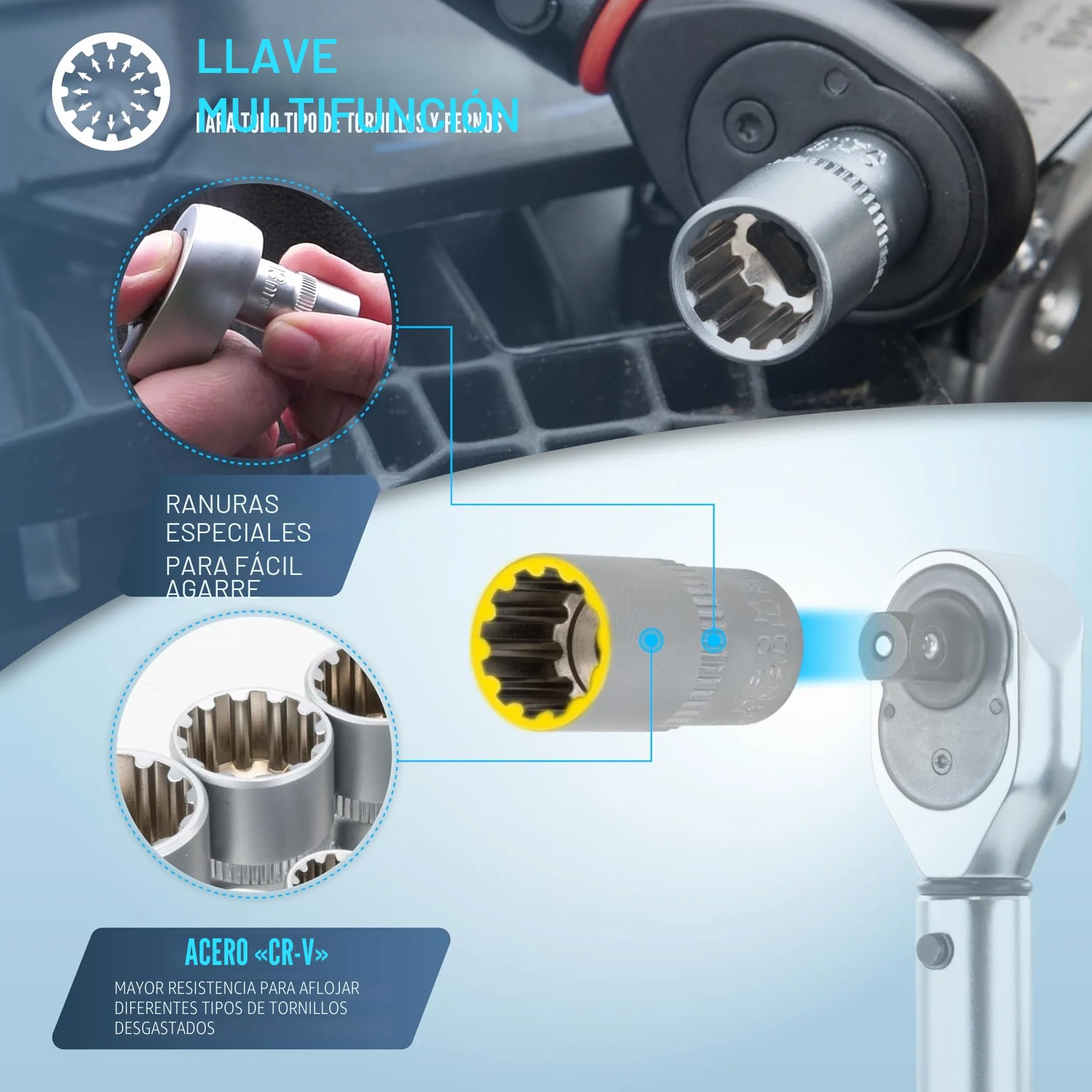 HASKYY Juego de llaves de vaso vasos insertables Gear Lock 1/2" 8-32 I estriados Torx, pulgadas I herramienta para vasos exteriores e interiores I 19 piezas