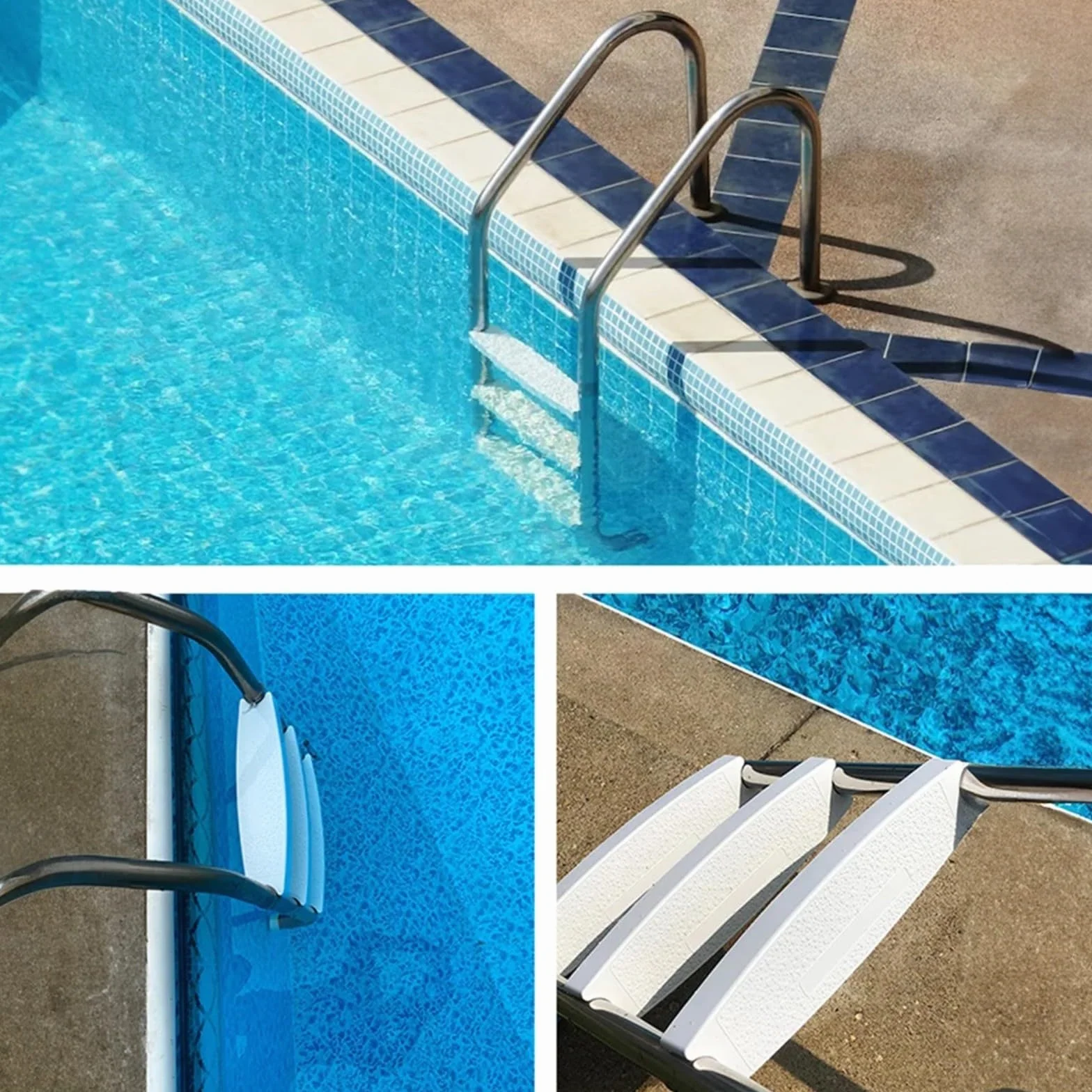 Paquete de 3 escalones de repuesto antideslizantes de plástico con lunares para escaleras de 19 pulgadas de diámetro, piezas de escalera de piscina ABS resistentes con pernos, color blanco