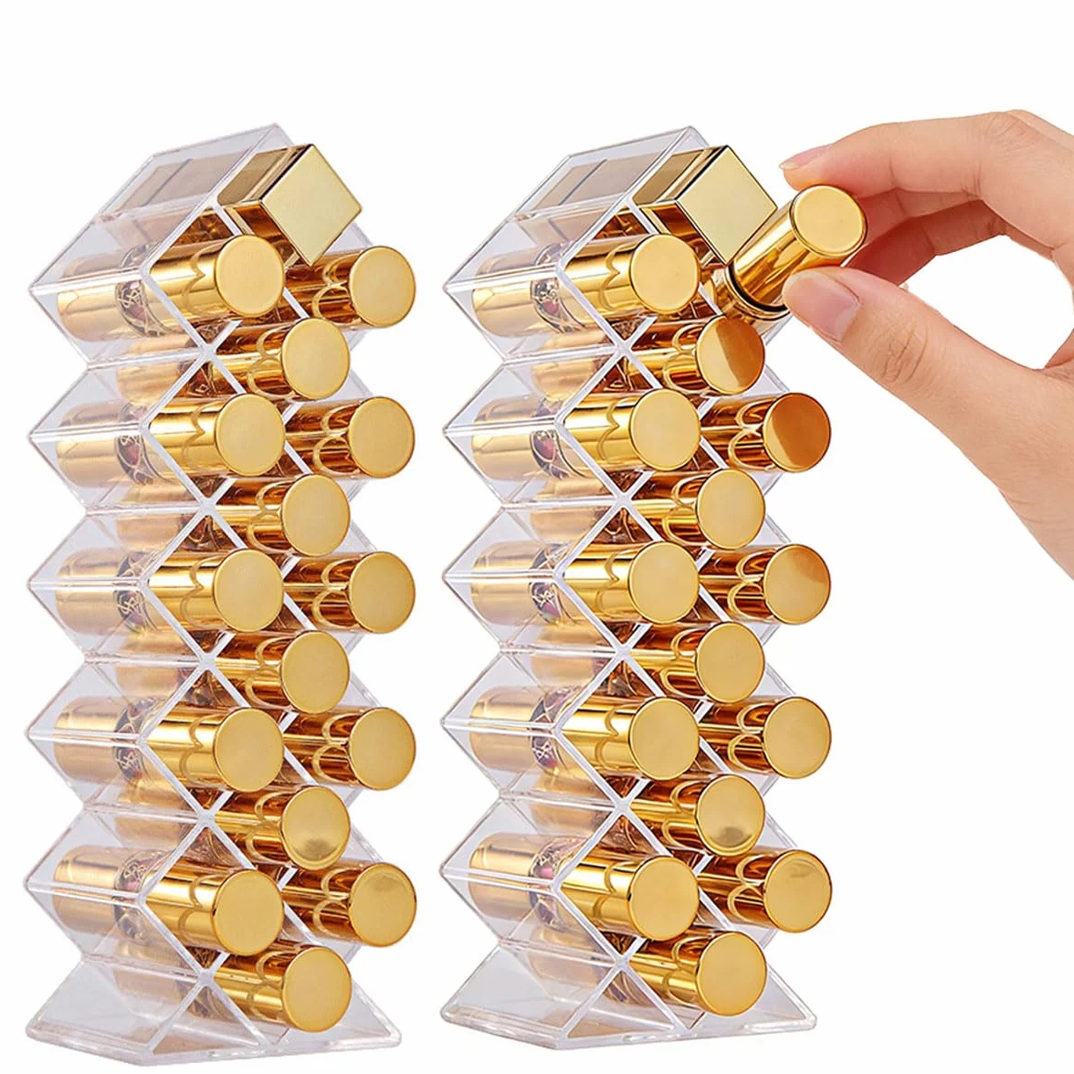 2 Piezas Organizador de Pintalabios,Transparente Soporte para Ranura para Brillo Labios de 32 Compartimentos,Soporte de Lápiz Labial Caja Almacenamiento de Cosméticos para Baño, Tocador