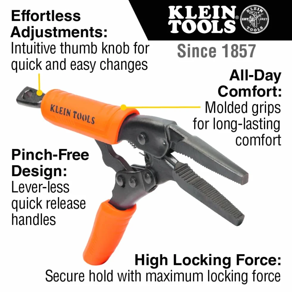 Klein Tools 38665 Juego de alicates de bloqueo, punta larga de 6 pulgadas, mandíbula curvada de 7 y 10 pulgadas, alto par, agarres de topo para sujetar y agarrar, 3 piezas