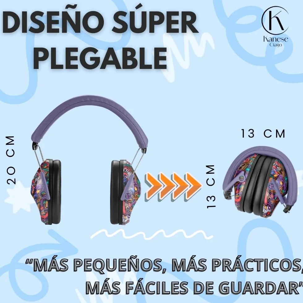 Cascos Antirruido para Niños 3-14 Años SNR 28 dB Protectores Auditivos Plegables Ajustables
