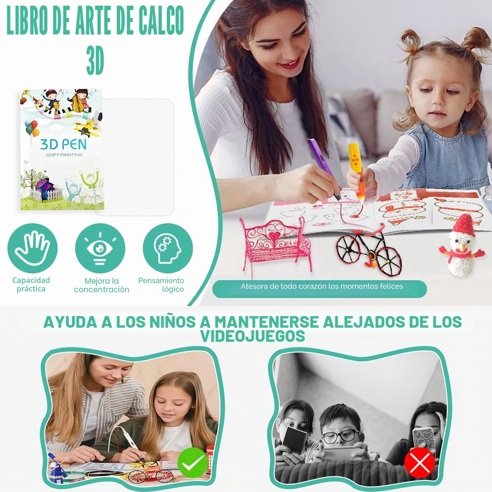 Plantillas de bolígrafo 3D reutilizables con 40 patrones, libro de dibujo con impresión 3D, tablero de copia de plástico transparente, regalo de bricolaje creativo