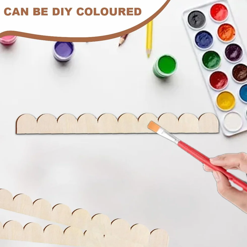 Listones de madera decorativos sin barnizar 40x4 cm con borde festoneado para DIY