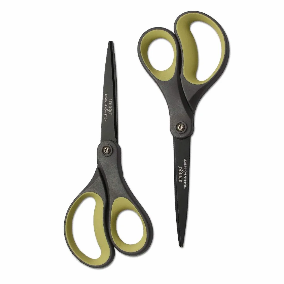 LIVINGO Paquete de 2 tijeras antiadherentes de titanio de 8 pulgadas, agarre cómodo profesional, multiusos, tijeras rectas para manualidades, cinta, papel, cartón