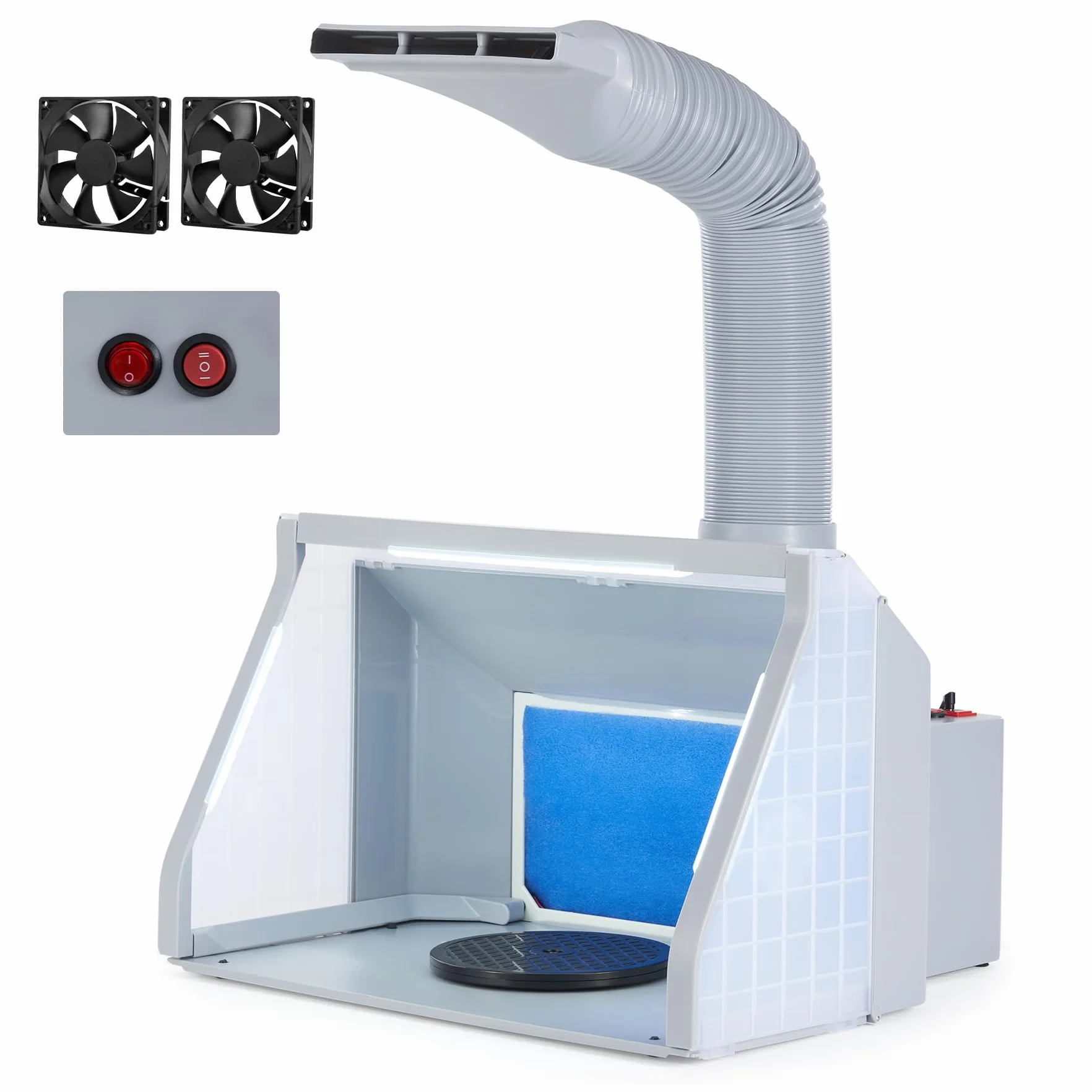 VONLUCE Cabina de Pintura Plegable con Aerógrafo Profesional, Ventilación Ajustable 4m³/min, 3 Luces LED, Plato Giratorio 19 cm Manguera 1,4 m para Modelos y DIY
