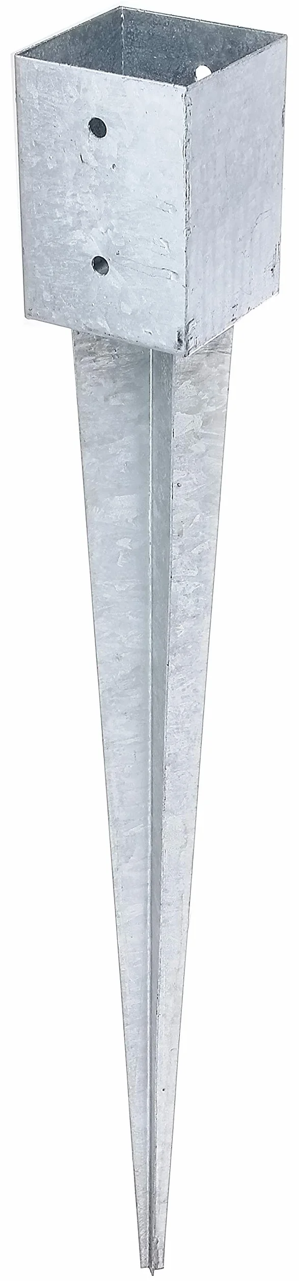 Alberts 211318 Anclaje para enterrar, Para postes de madera cuadrados y redondos, Galvanizado en caliente, 101 x 101 mm, Longitud total 900 mm