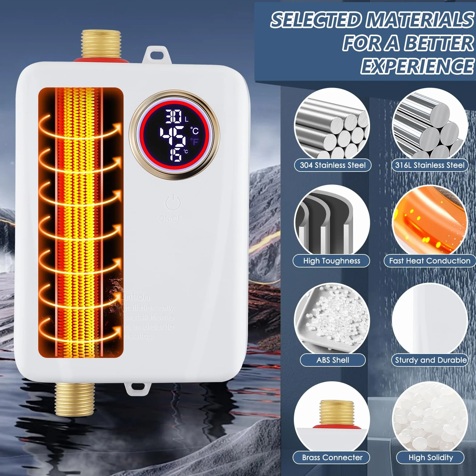 Mini calentador de agua instantáneo de 3500 W, calentador electrónico bajo fregadero con pantalla LED de temperatura. Calentador de agua instantáneo con control electrónico. compacta bajo fregadero
