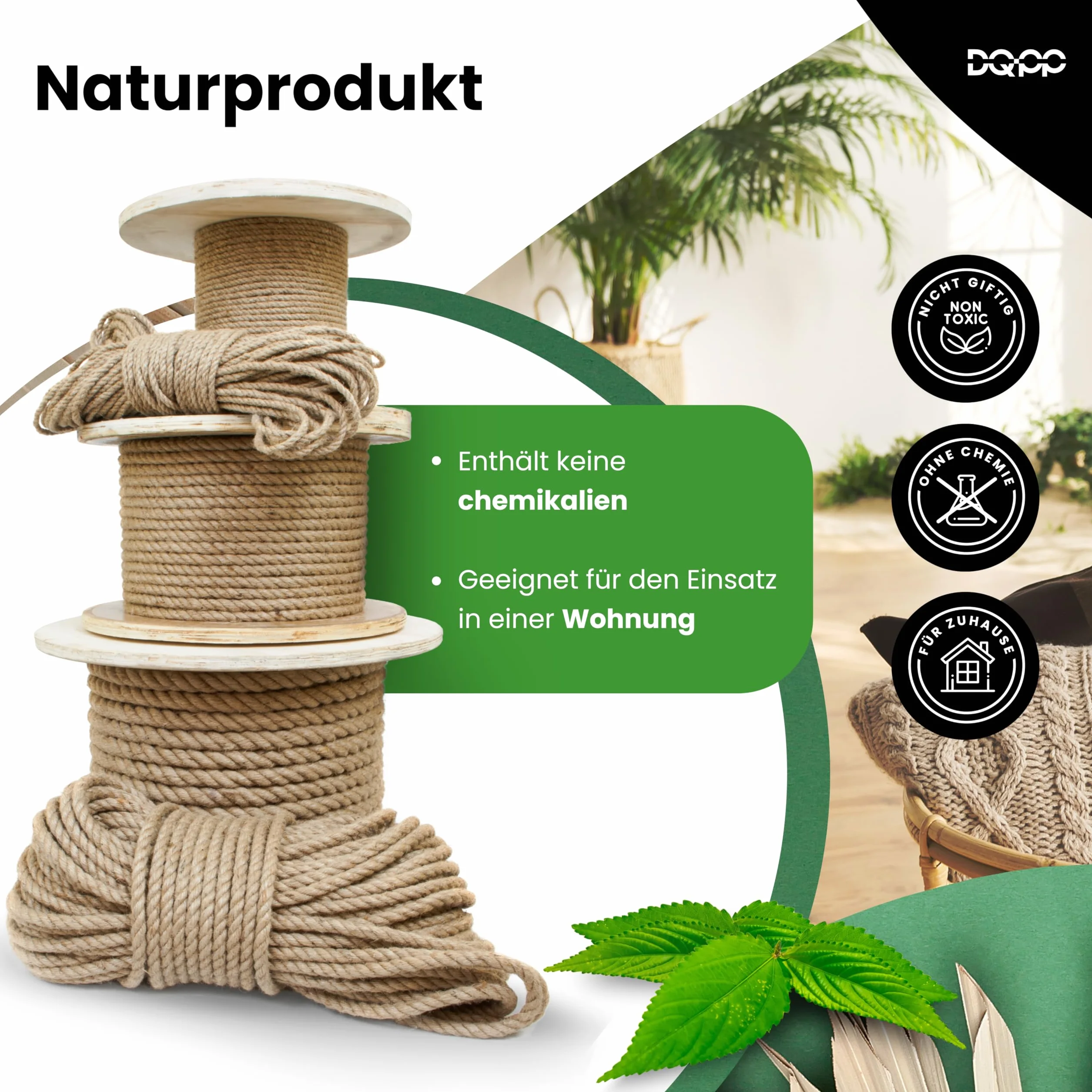 DQ-PP Cuerda DE Yute | Longitud 5m | Grosor 40mm | Cuerda de Fibra 100% Natural Marrón | Cuerdas Decorativas | Macramé | Accesorios de Jardin
