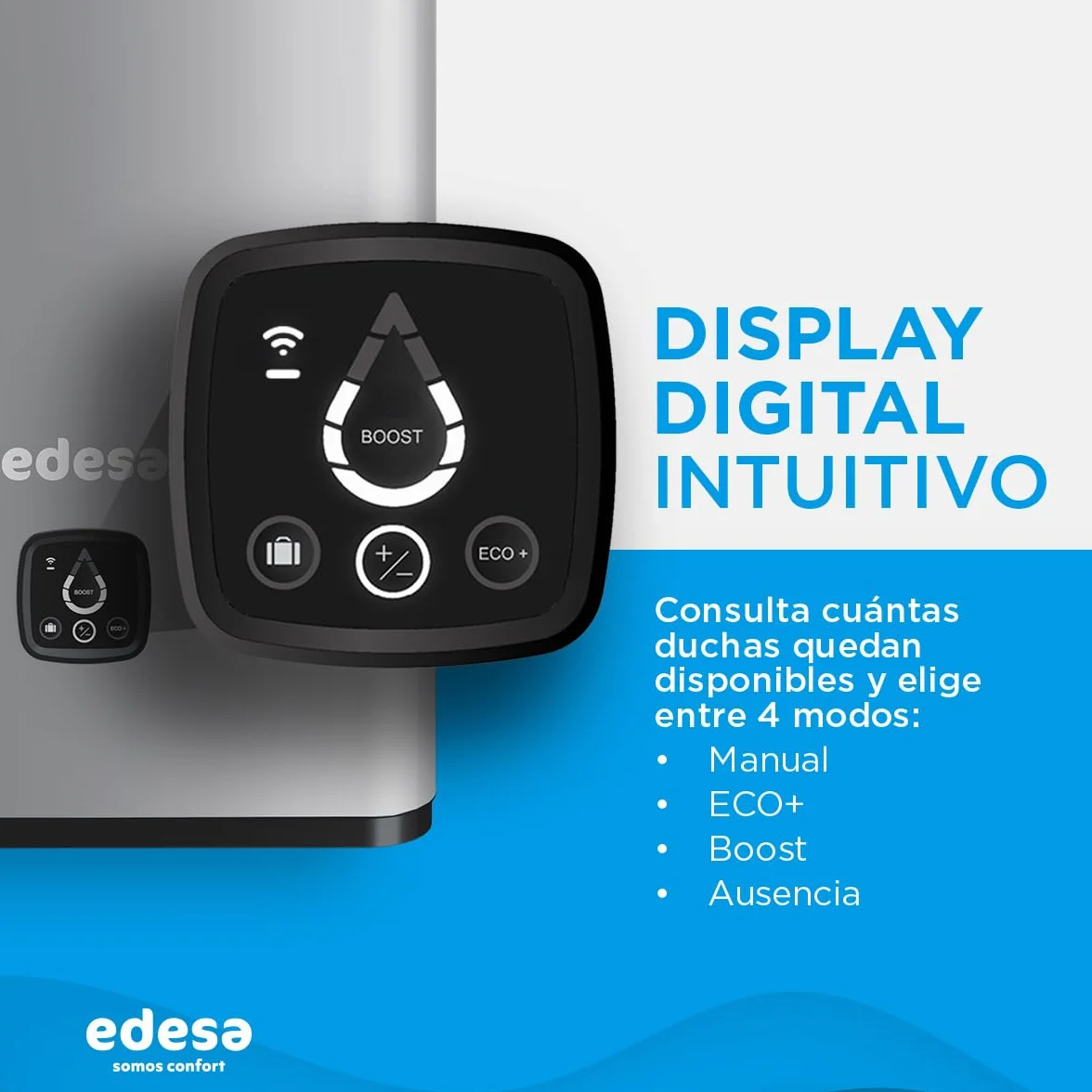 Edesa Flat 50 Wifi, termo eléctrico 50 litros, Calentador de agua horizontal o vertical, medidas 76,5 x 490 x 310cm, Fabricado para ser instalado en España
