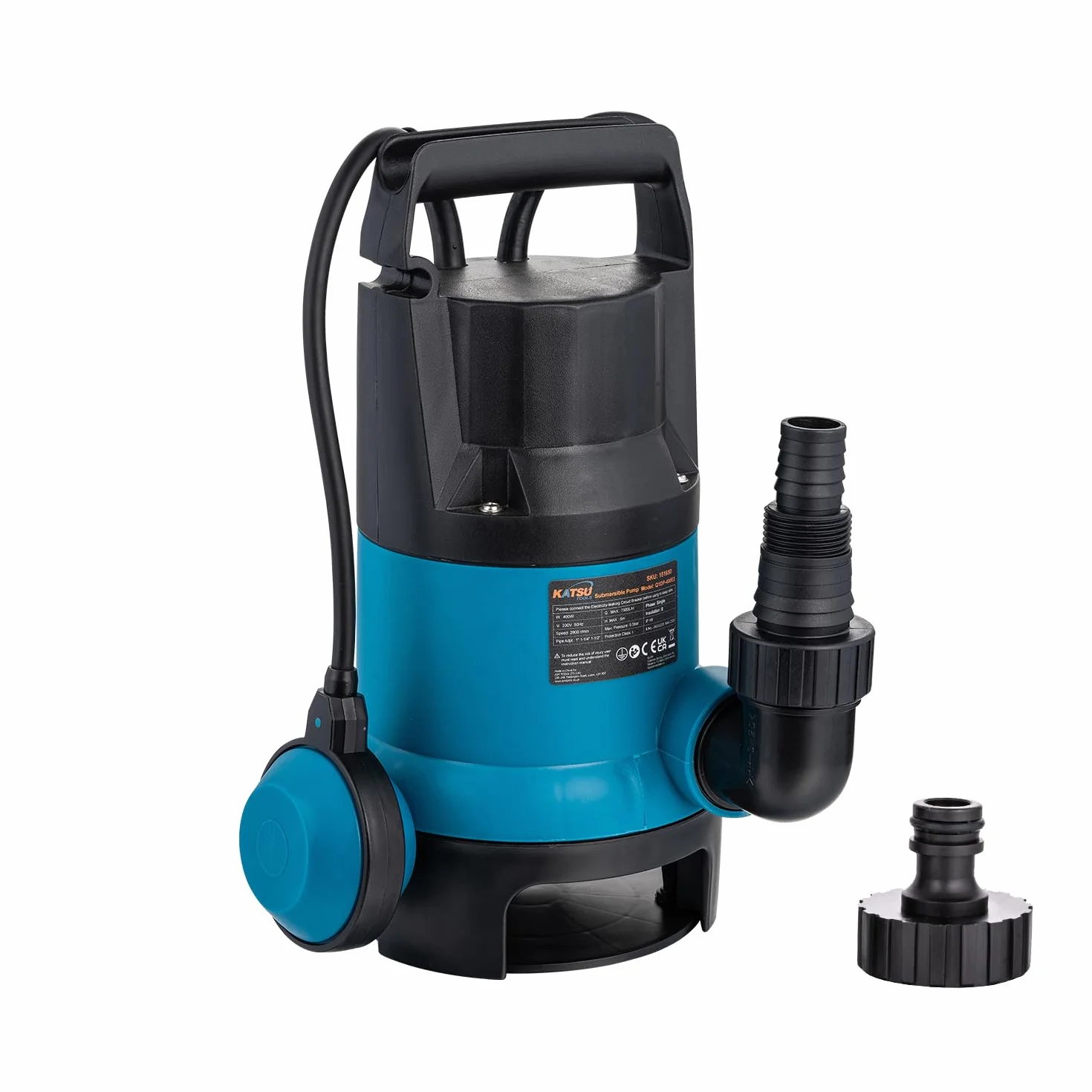 KATSU Tools Bomba de agua sumergible portátil de 400 W para agua limpia y sucia, bomba eléctrica para estanques de jardín, piscinas y zanjas