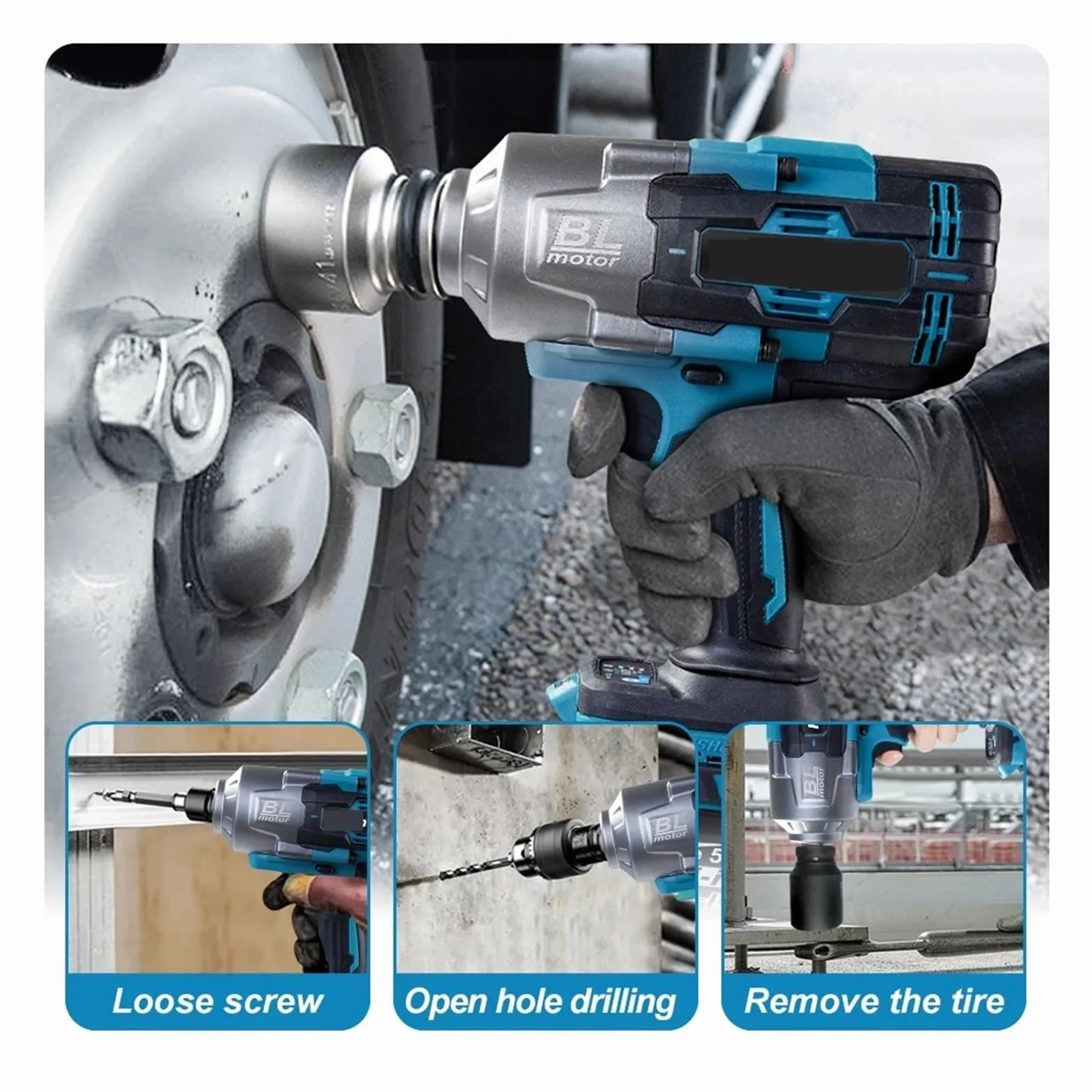Llave de Impacto Llave Eléctrica Sin Escobillas De 3100NM, Llave De Impacto Inalámbrica De 3/4 Pulgadas, Herramienta Eléctrica De Mano For Batería De 18v(1x5.0Ah 38mm Battery)