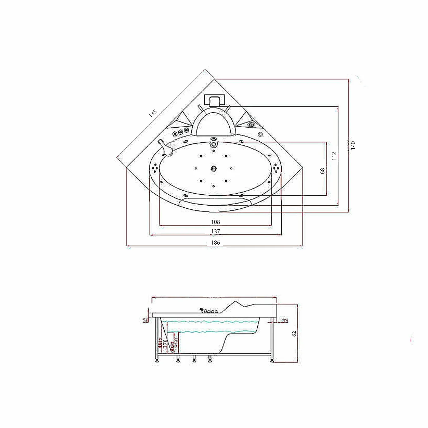 Bañera hidromasaje Model MIAMI 135 x 135 cm Bañera de esquina spa hidromasaje Piscina Spa NUEVA Terapia luz de colore para 2 nueva