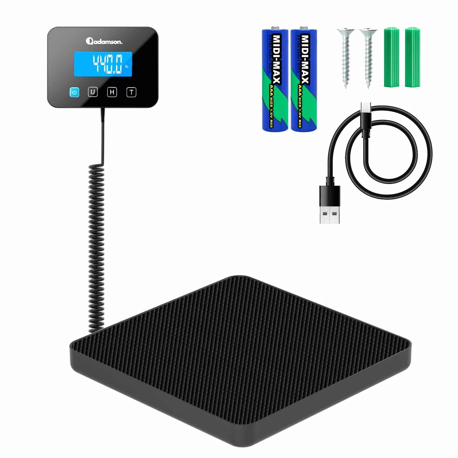 Bascula Industrial 200 kg/10 g Alta Precisión Retención Tara Batería Cable Alfombra Negra