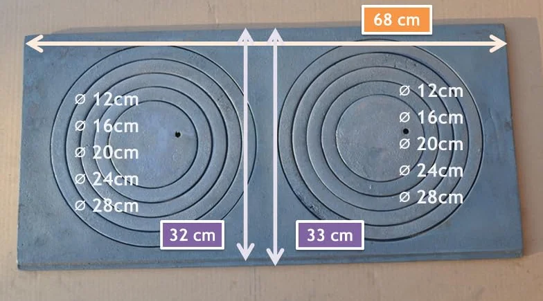 SEZAM Placa de fundición para horno con 2 agujeros, 68 x 32 cm, placa de carbón de hierro fundido gris