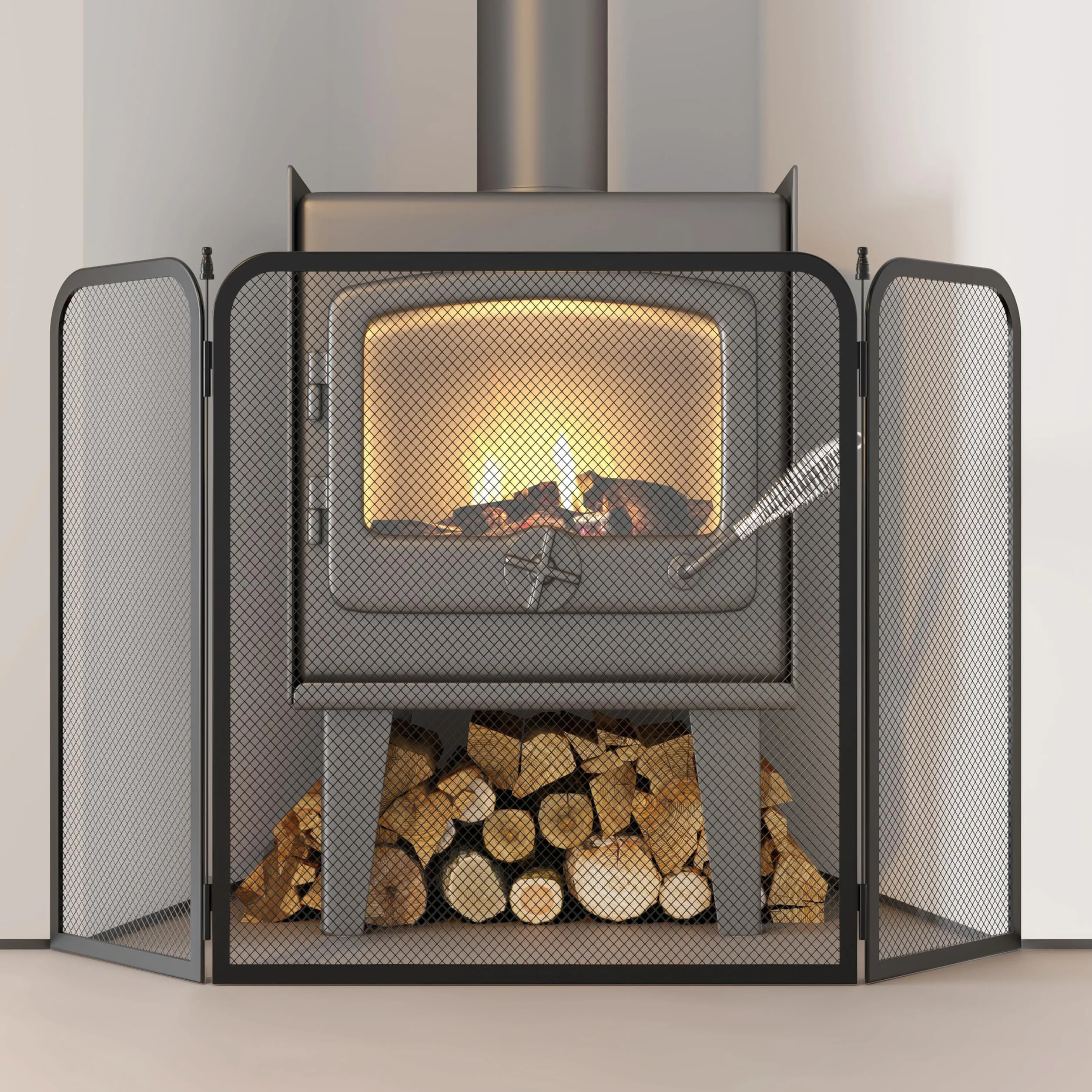 Kinson - Protector de chimenea negro – 96,5 x 53 cm – Protector contra incendios de seguridad para quemadores de leña, quemadores de troncos e incendios abiertos – Protector de seguridad para bebés