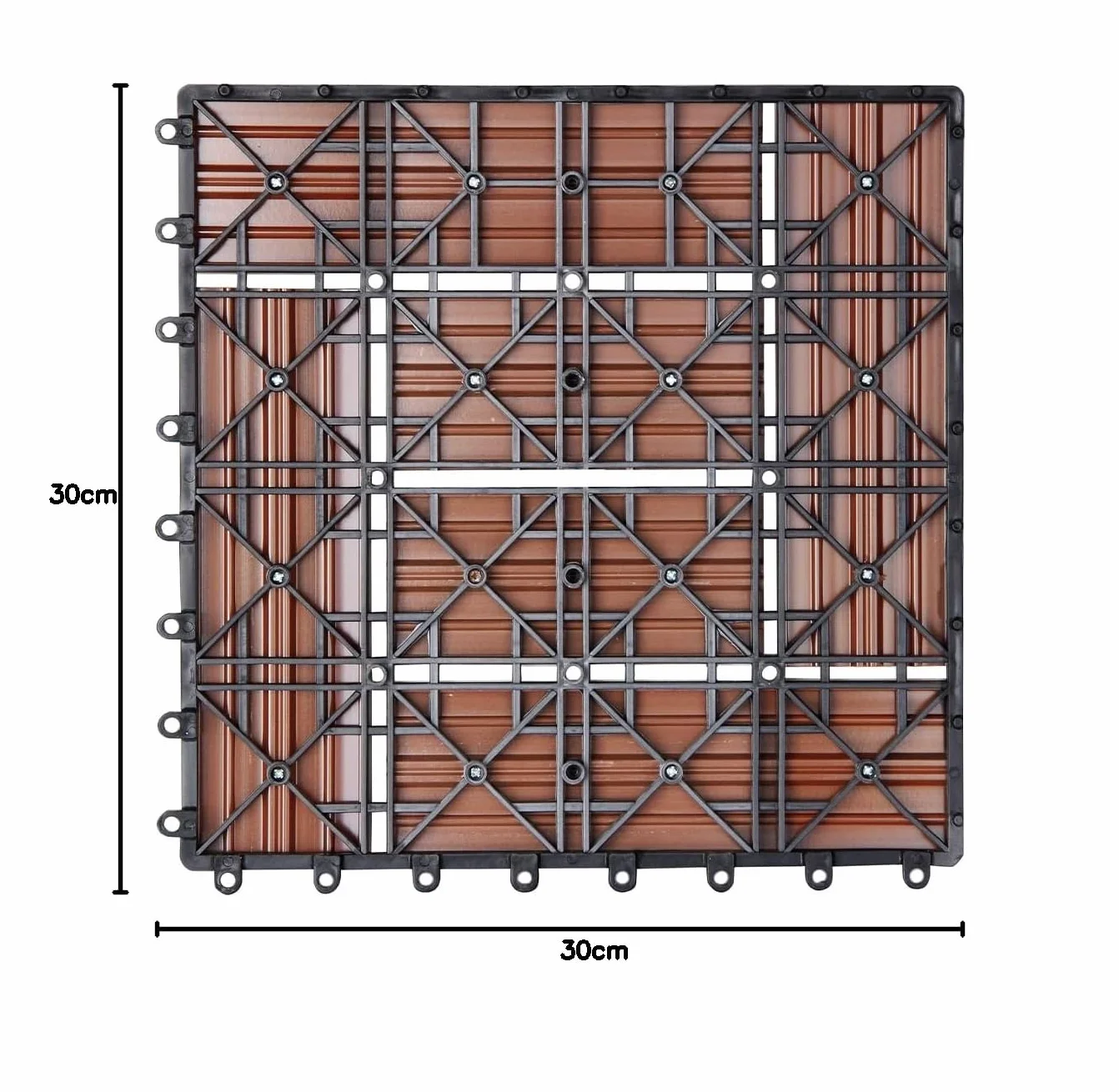 BAKAJI Juego de 11 piezas de azulejos WPC para jardín exterior, patio, balcón, suelo con drenaje de agua, azulejos de montaje empotrado, resistente a los agentes atmosféricos, diseño incrustado