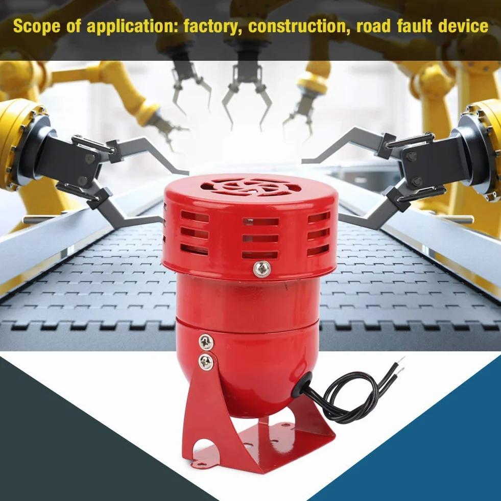 Sirena Alarma 220V 120DB Mini Alarma de Motor Rojo Protector Eléctrico de Sonido Industrial de Metal MS-190 contra Robo para Fábrica, Construcción