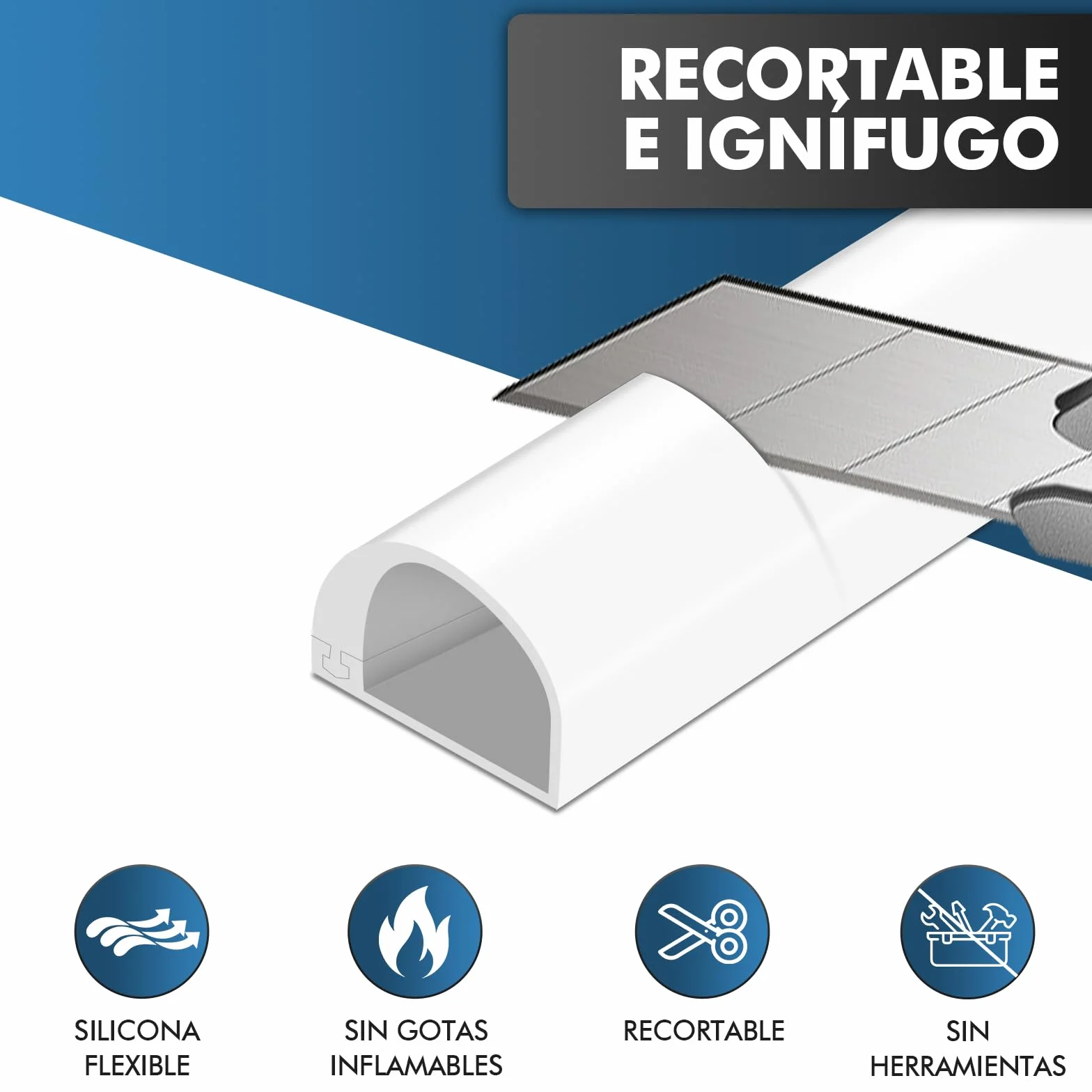shinfly 1m Canaletas para Cables Blanco, Canaleta Cables Pared Adhesivo para 1 Cable, Esconder Cable Adecuado para la Gestión de Cable en Pared, Suelo y Oficina