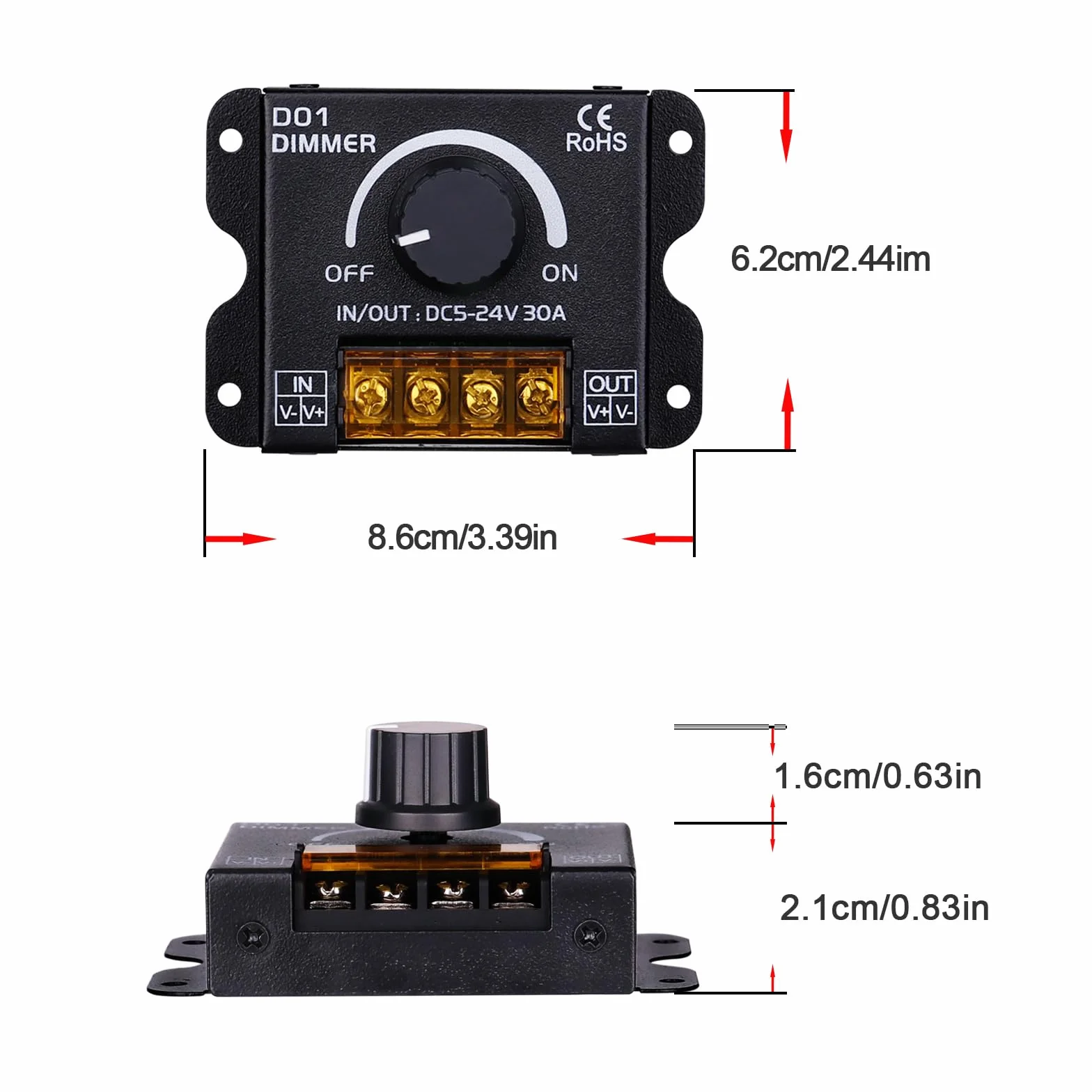 GOMING DC 5V 12V 24V 30A RF LED Dimmer PWM Controlador de Atenuación Control Inalámbrico o a Través de la Perilla para Ajustar el Brillo Adecuado para Tiras de luces LED